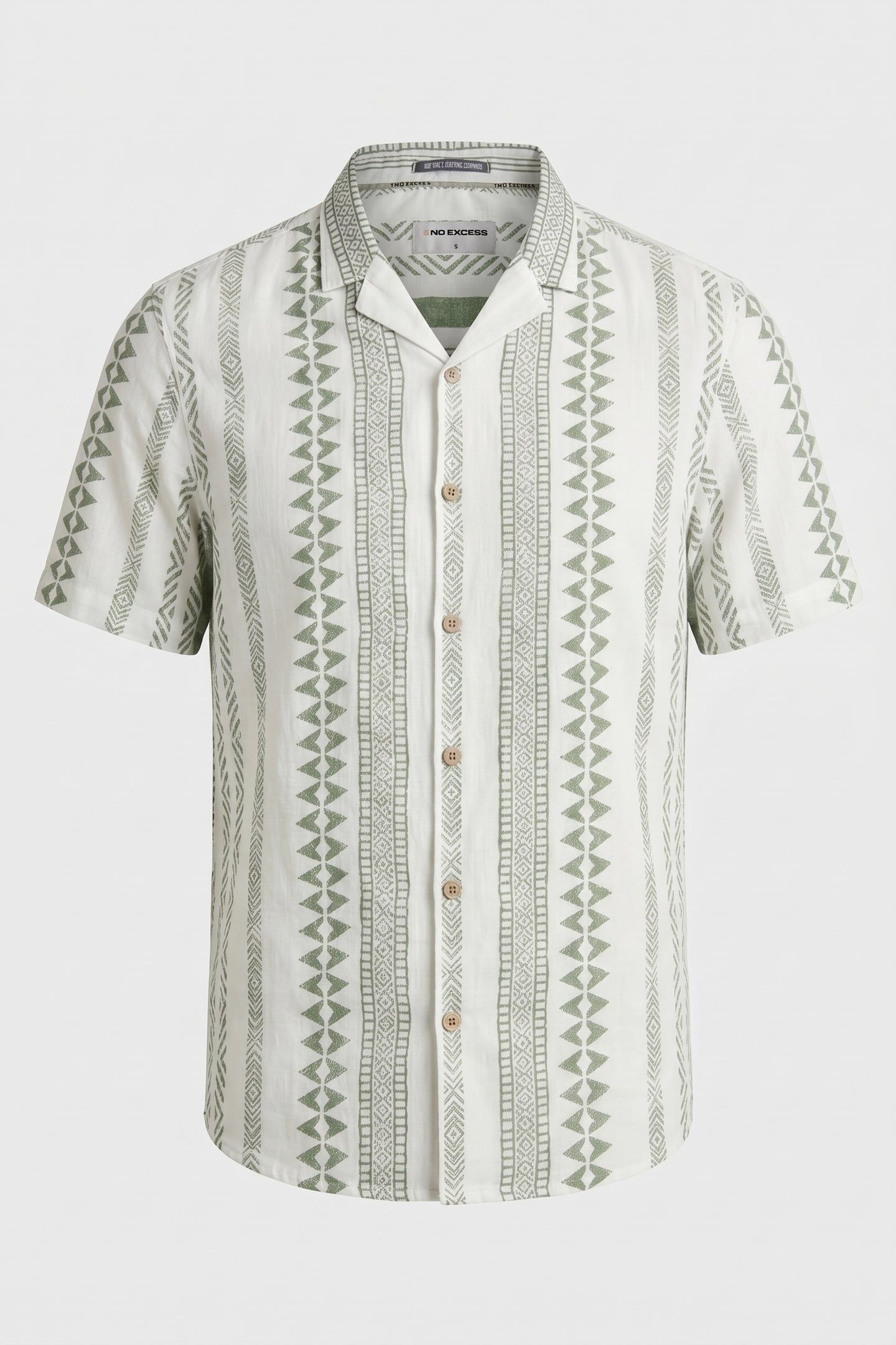 SHIRT SHORT SLEEVE REVERS COLLAR SLUB ALLOVER PRINTED GREEN 4
