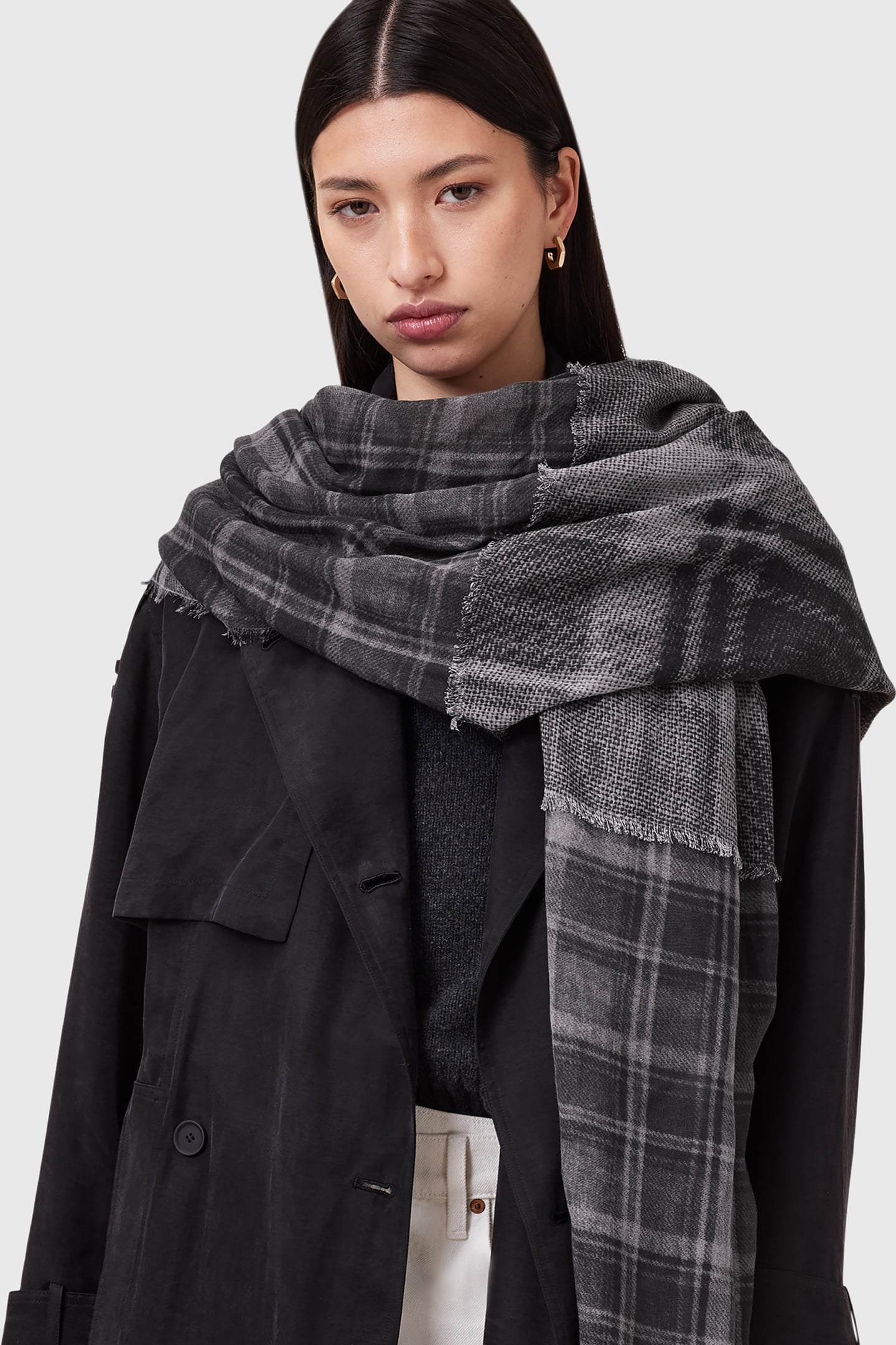 RUMI CHECK SCARF GREY DENIM 2