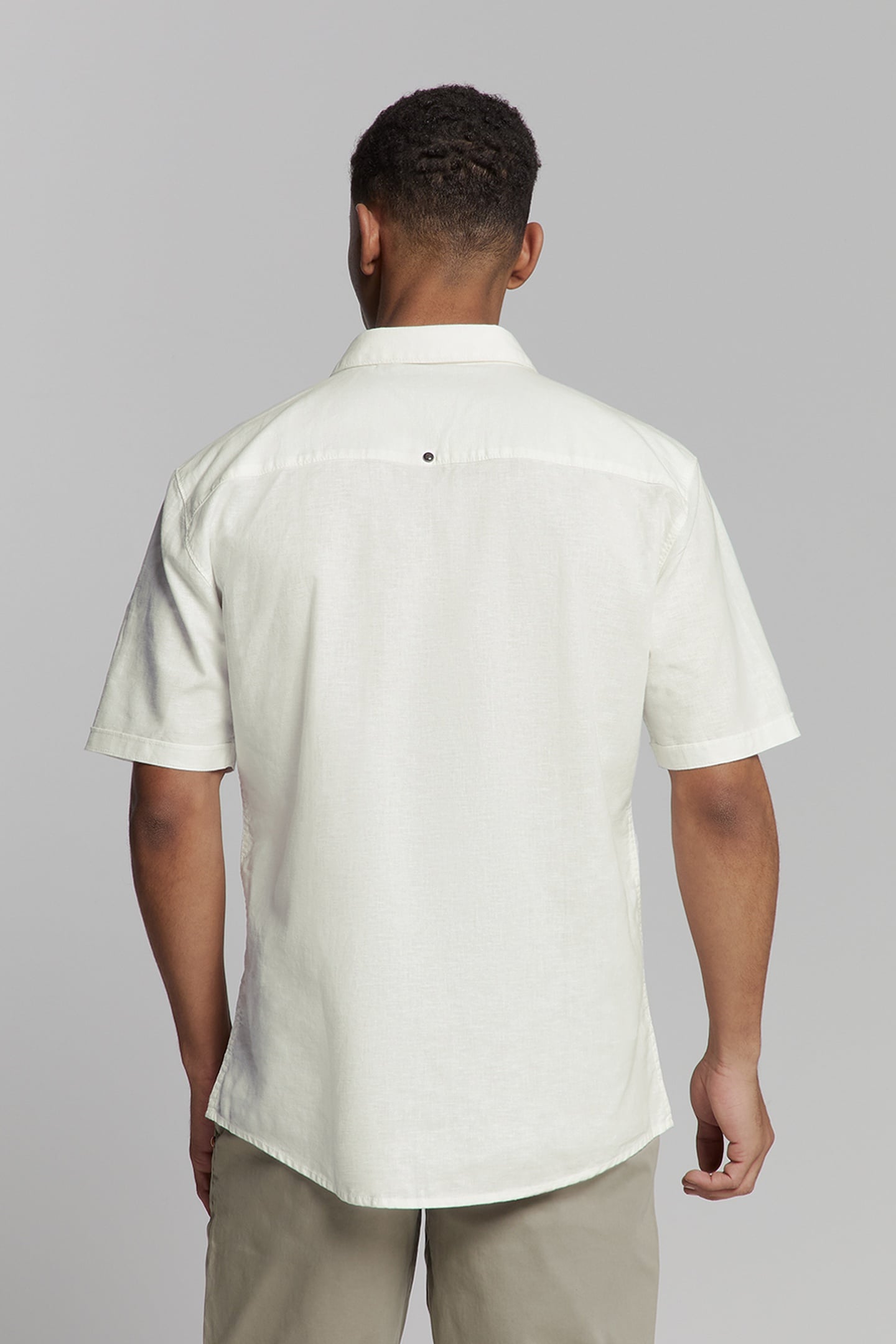 SHIRT SHORT SLEEVE SOLID WITH LINEN WHITE 3
