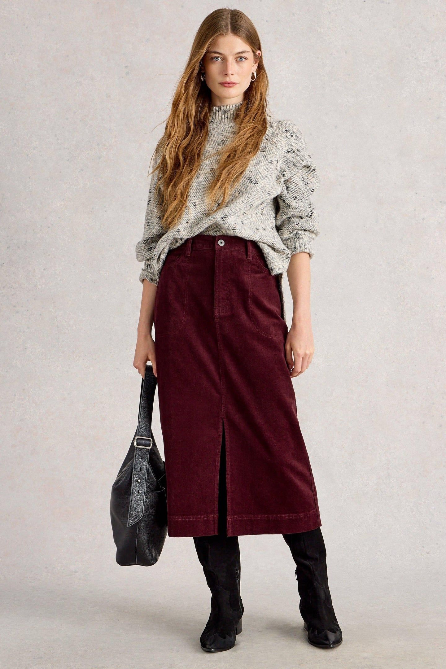 TIA CORD MIDI SKIRT DARK PLUM 1