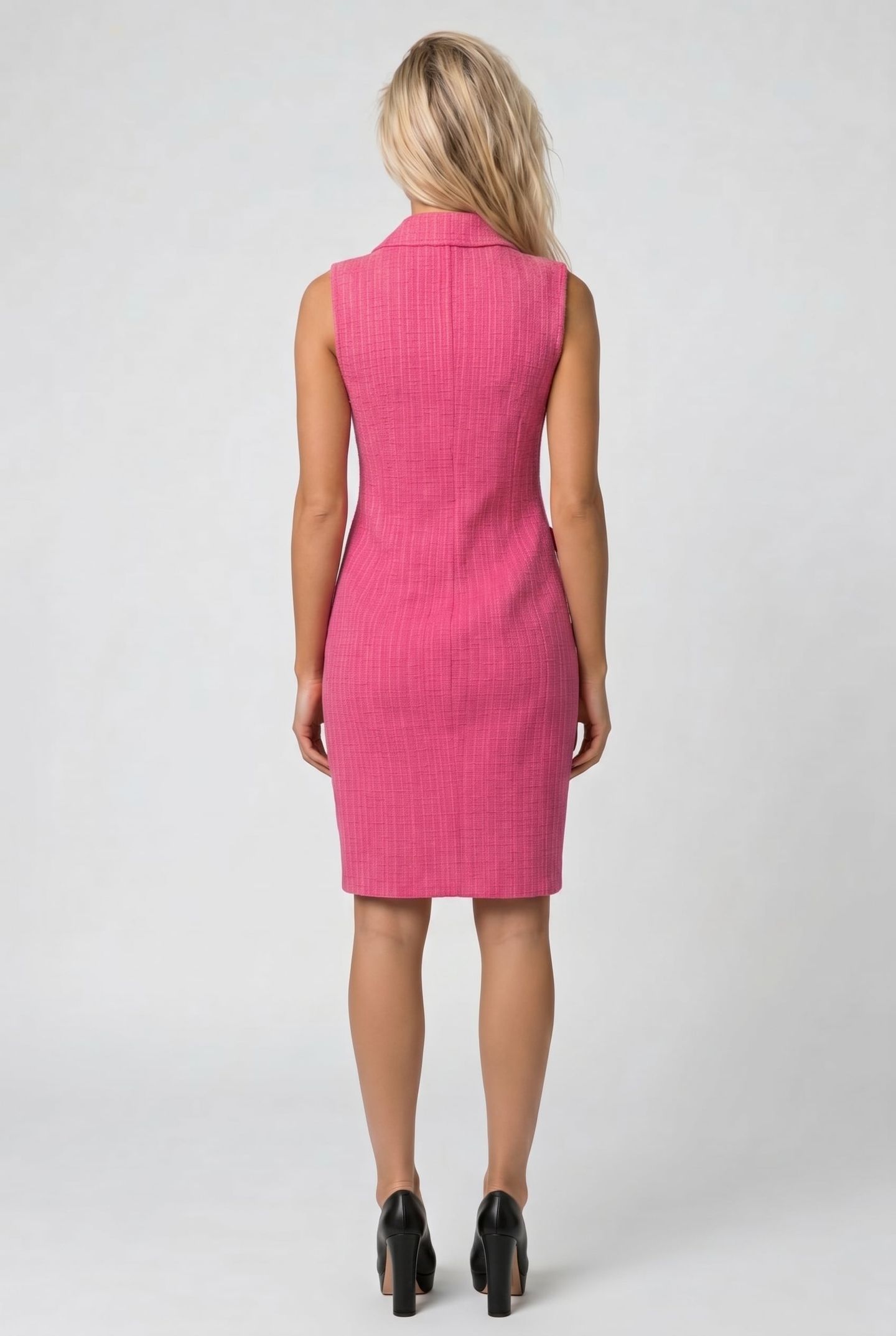TEDDY BUTTONS TWEED DRESS PINK 2
