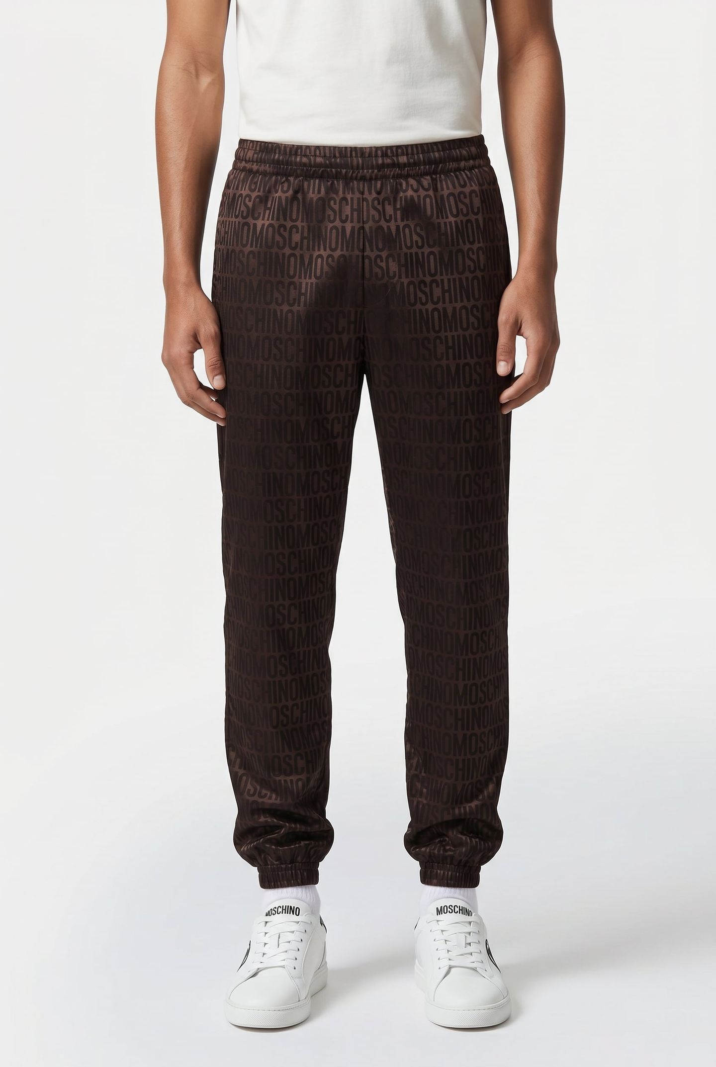 ALLOVER LOGO JACQUARD NYLON JOGGERS BROWN 1