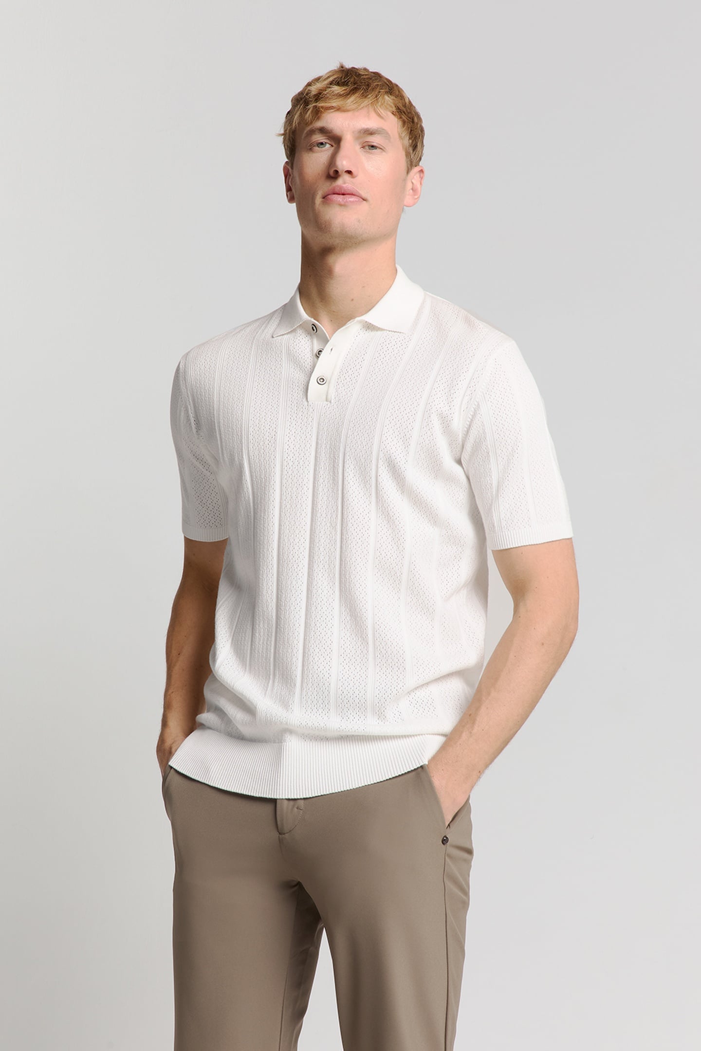 PULLOVER SHORT SLEEVE POLO BUTTON SOLID JACQUARD OFFWHITE 2