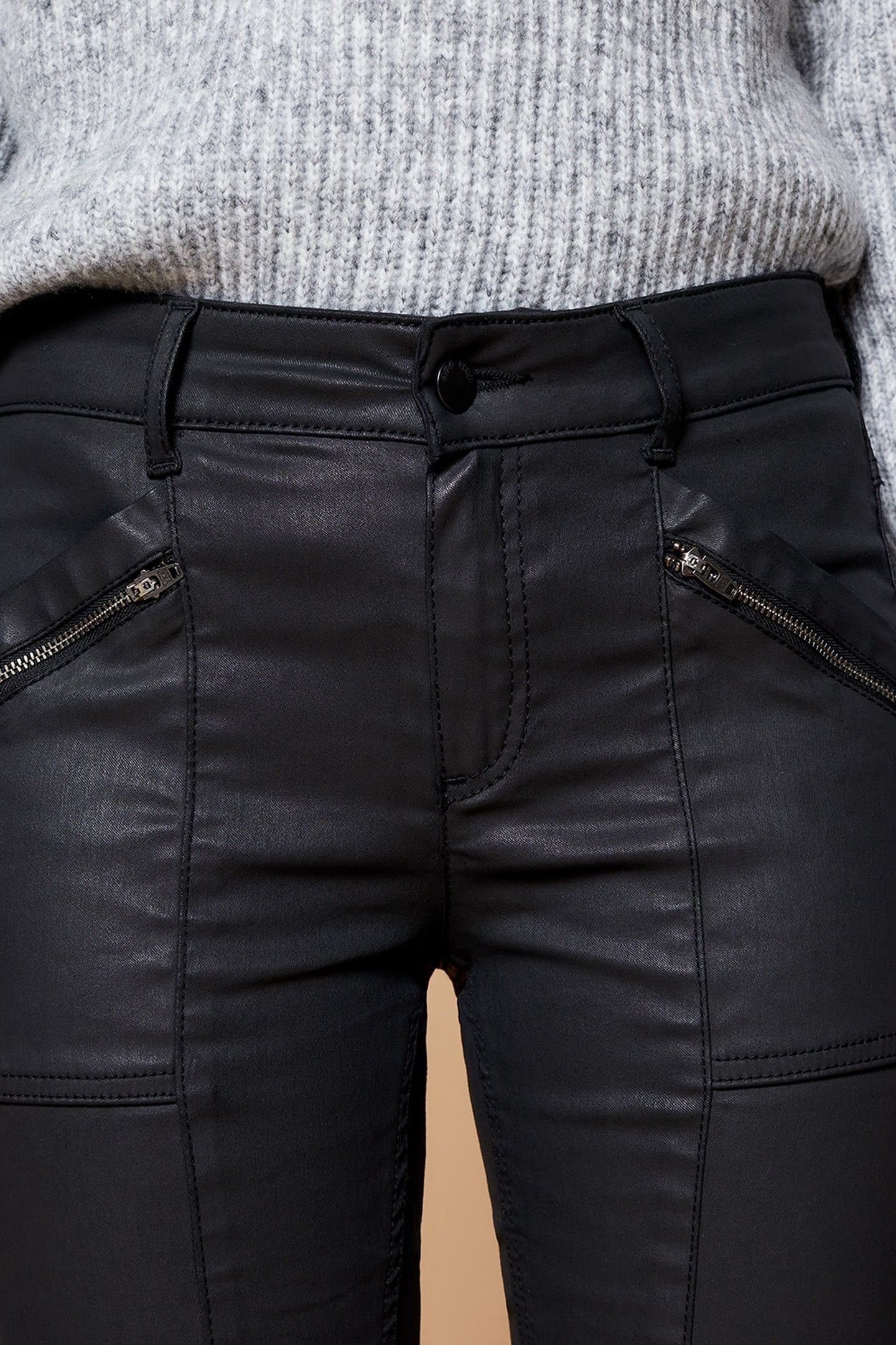 SLIM BLACK 7/8 LENGTH COATED BIKER STYLE JEANS 5