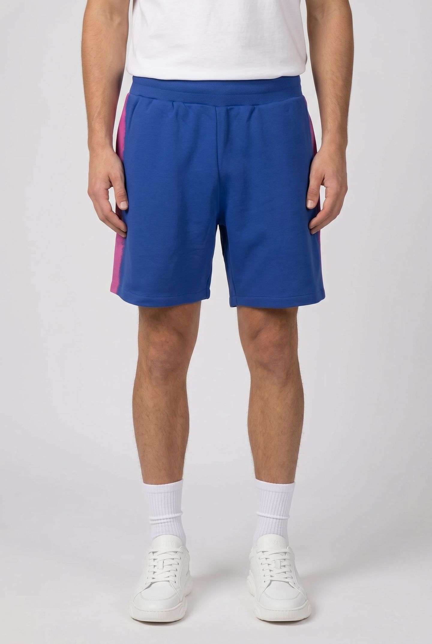 MOSCHINO PAINT ORGANIC FLEECE BERMUDA SHORTS BLUE 1