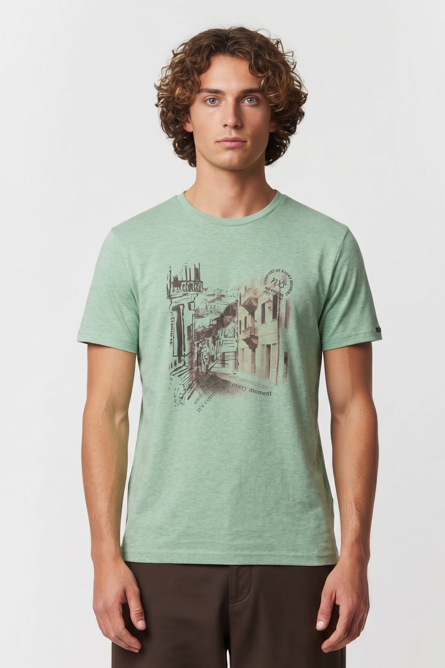 T-SHIRT CREWNECK MELANGE CHEST PRINT MINT 1