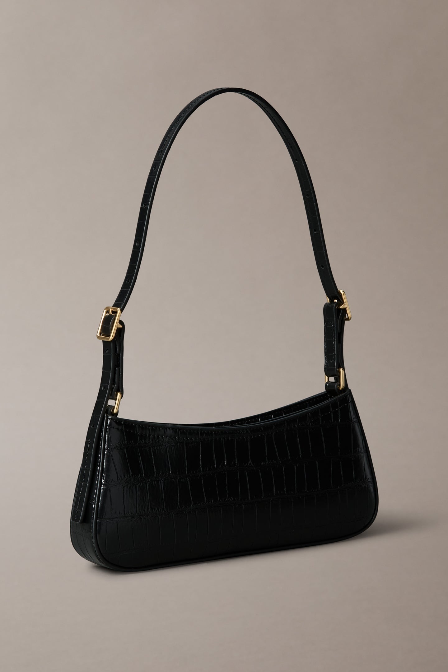 CROC SMALL SHOULDER BAG BLACK/ANTIQUE LIGHT GOLD 2