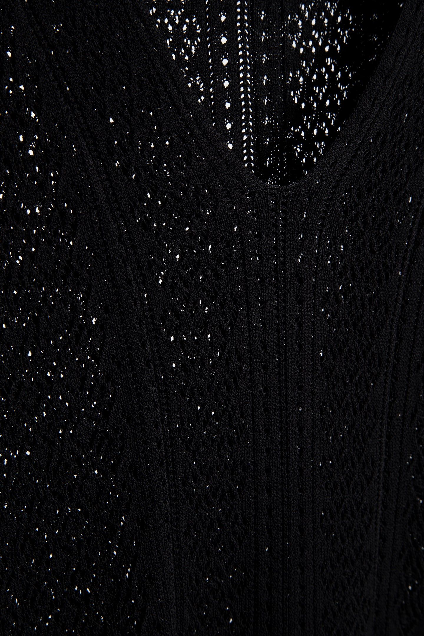 V-NECK KNITTED CROCHET DRESS BLACK 4
