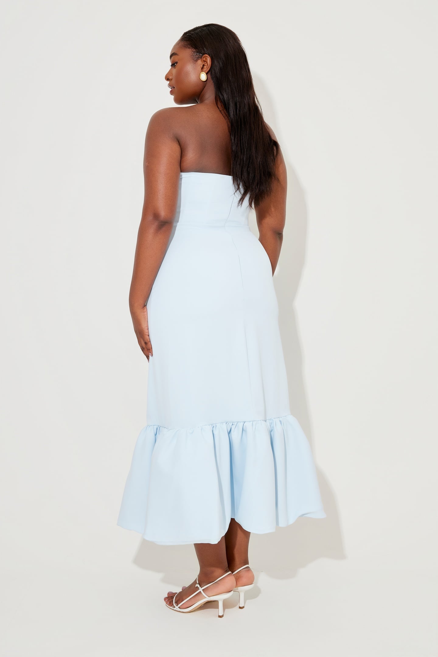STRAPLESS PEPLUM MIDI DRESS BLUE 2