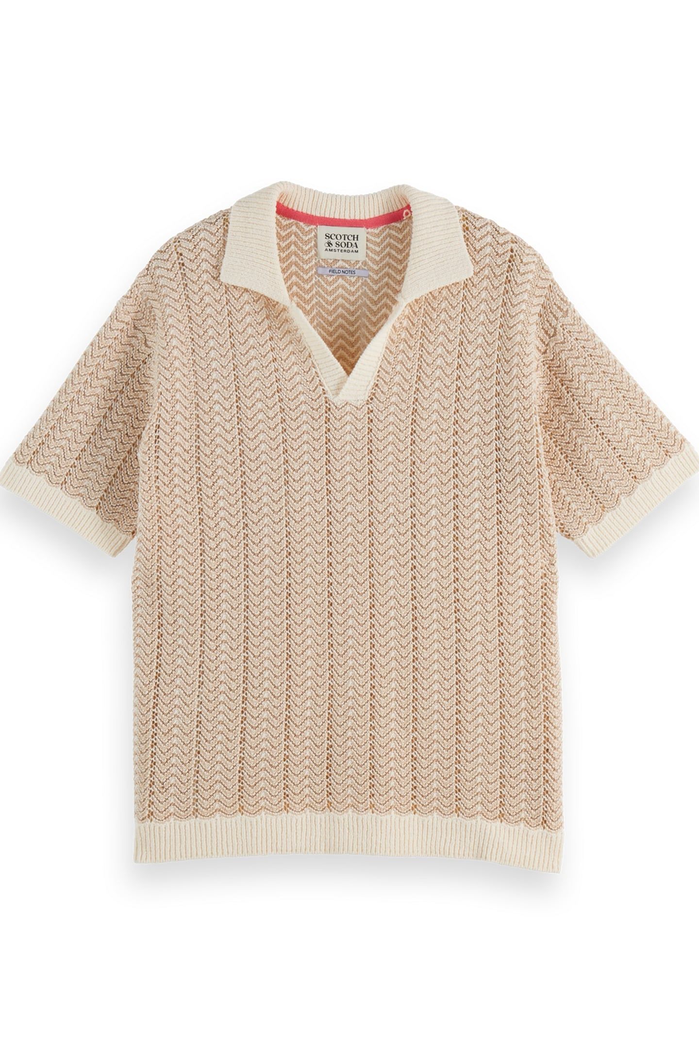 OPEN STRUCTURED KNITTED V-NECK POLO EGGNOG 4
