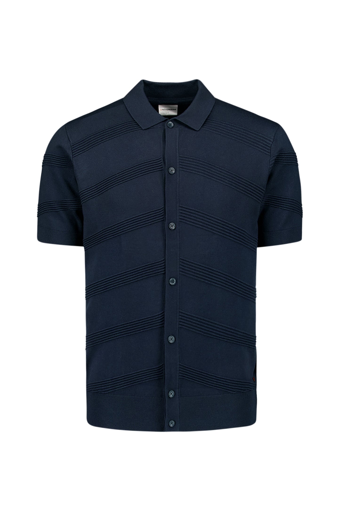 PULLOVER SHORT SLEEVE FULL BUTTON POLO RELIEF KNIT DEEP BLUE 5