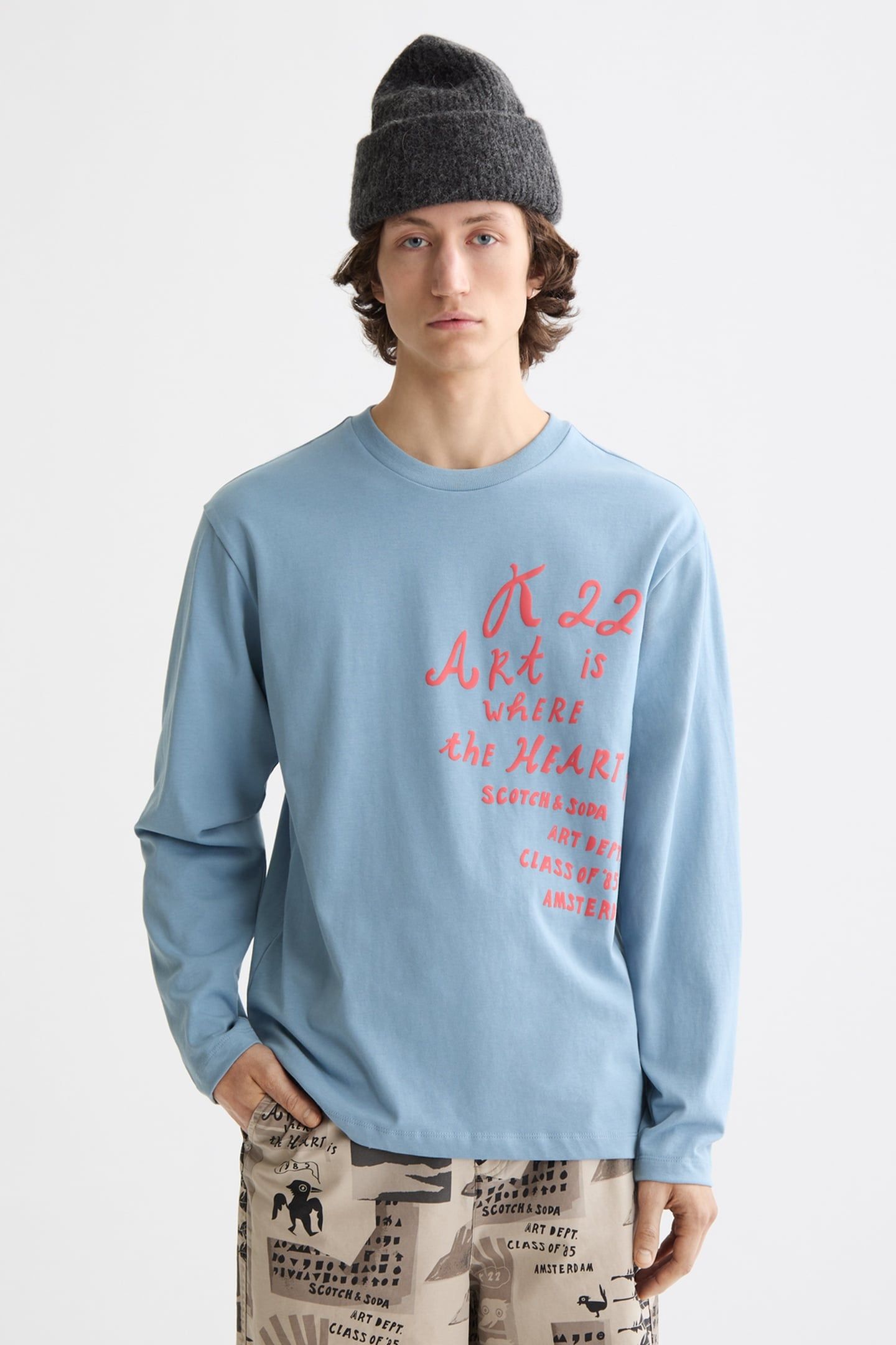 RELAXED-FIT LONG-SLEEVED ARTWORK T-SHIRT FADED DENIM 1