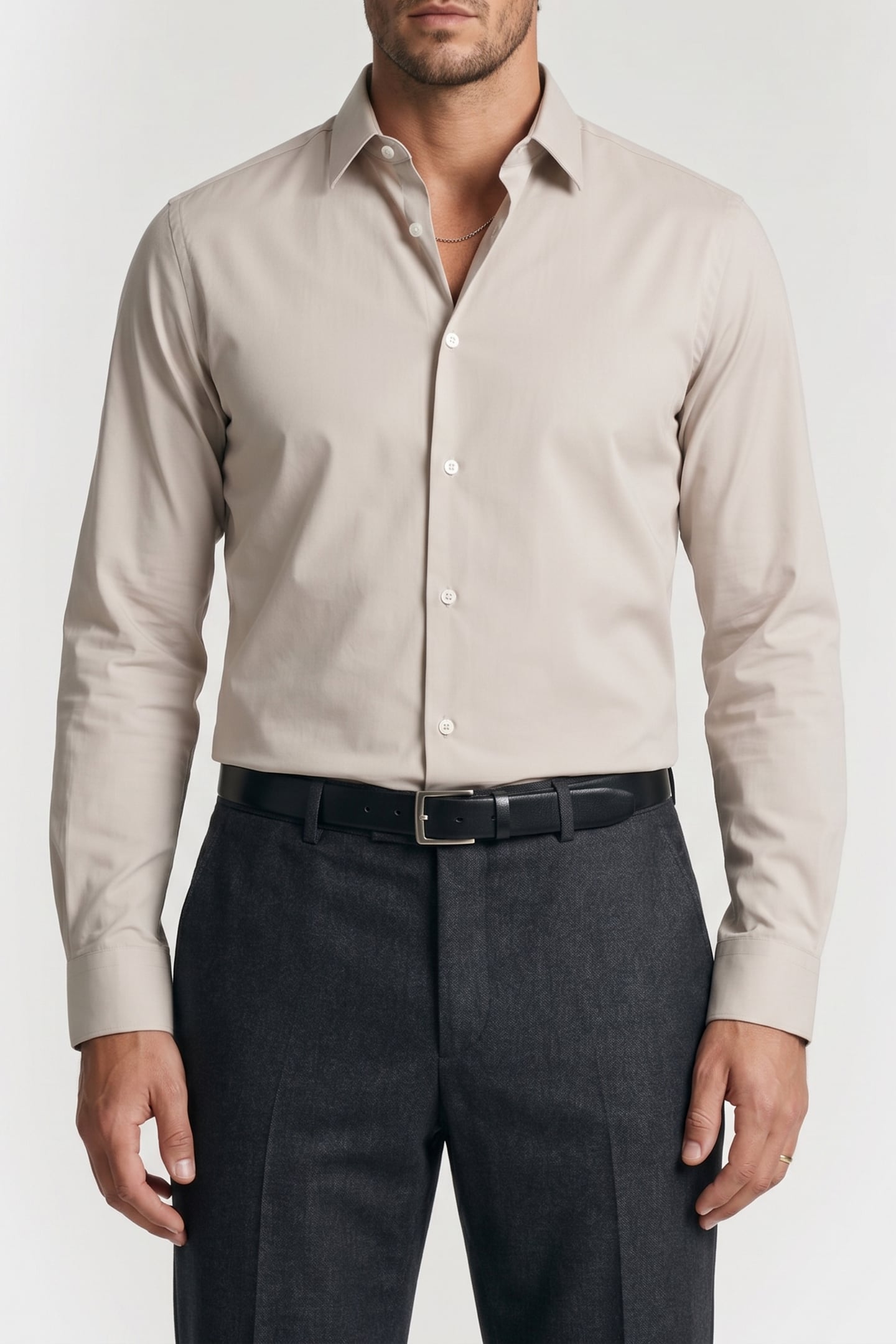 MENS S/C TAILORED FIT SHIRT GREY BEIGE 1
