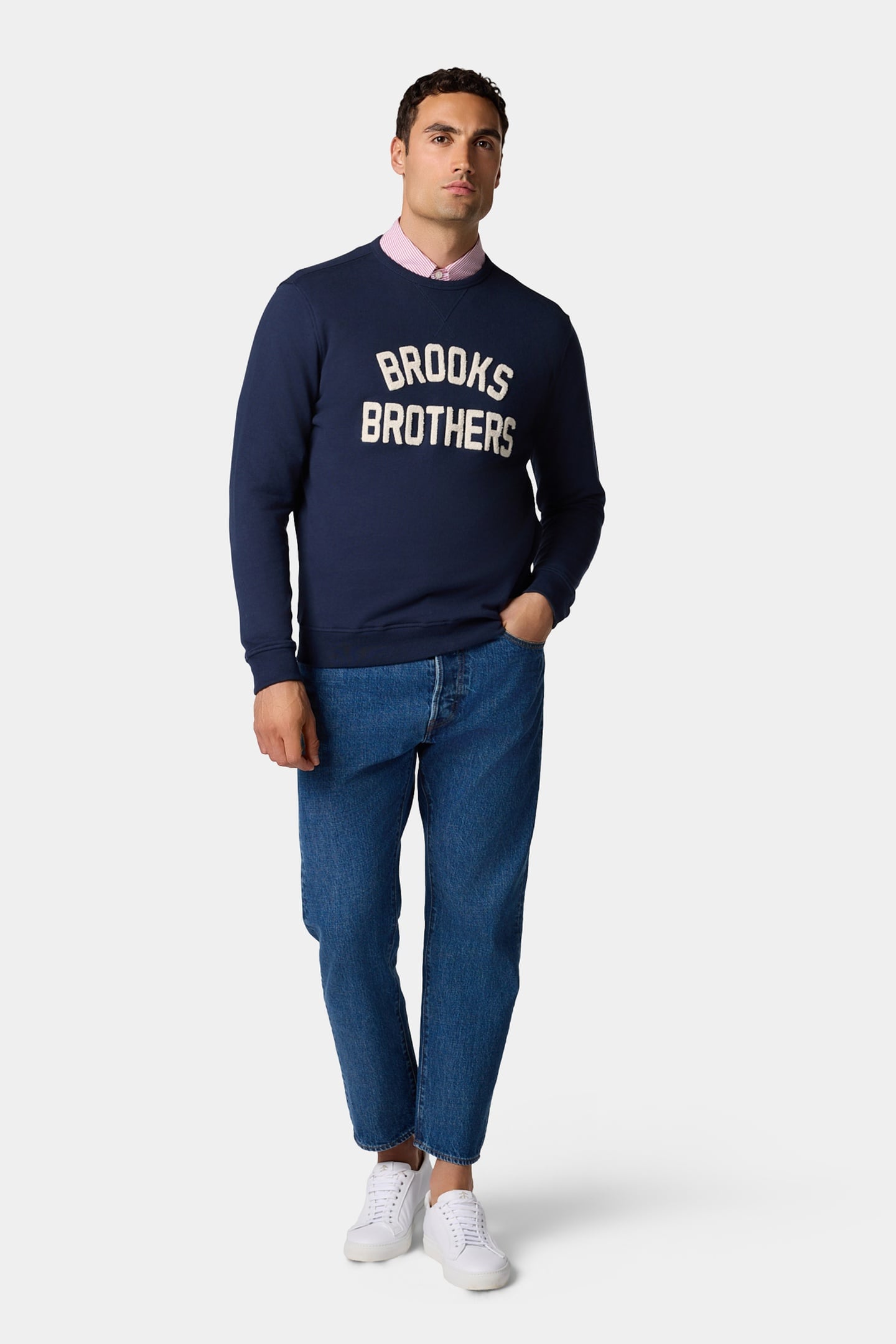 TERRY LOGO-EMBROIDERED CREWNECK SWEATSHIRT NAVY 2