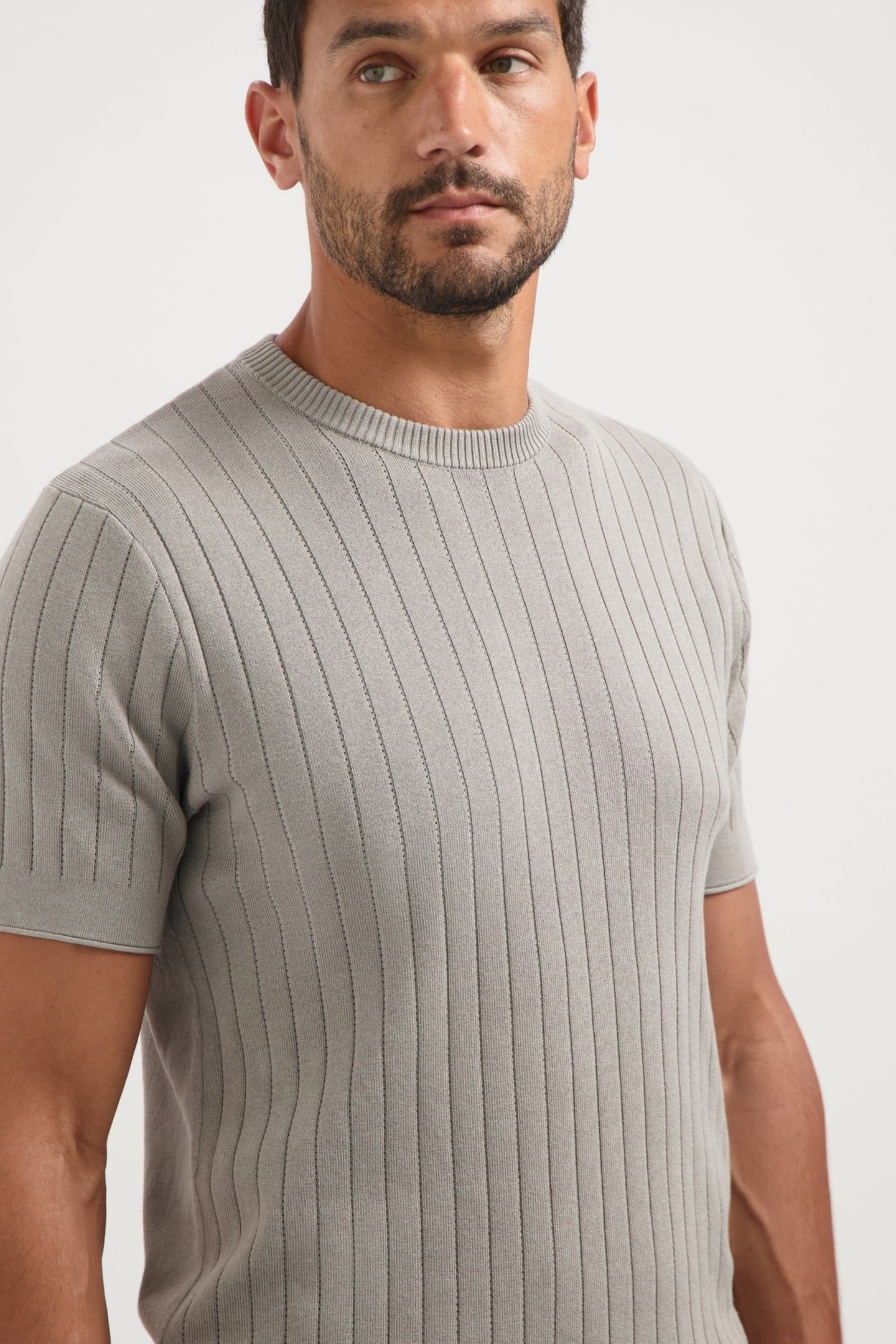PULLOVER SHORT SLEEVE CREWNECK SOLID DROPNEEDLE STRIPE CLAY 4