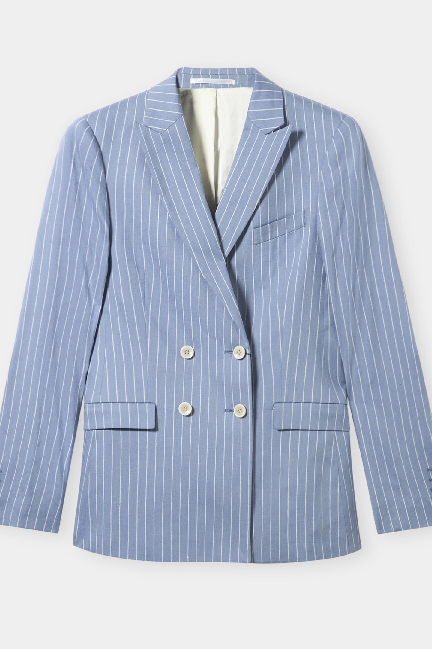 PINSTRIPE LINEN BLEND DOUBLE-BREASTED BLAZER LIGHT BLUE 6