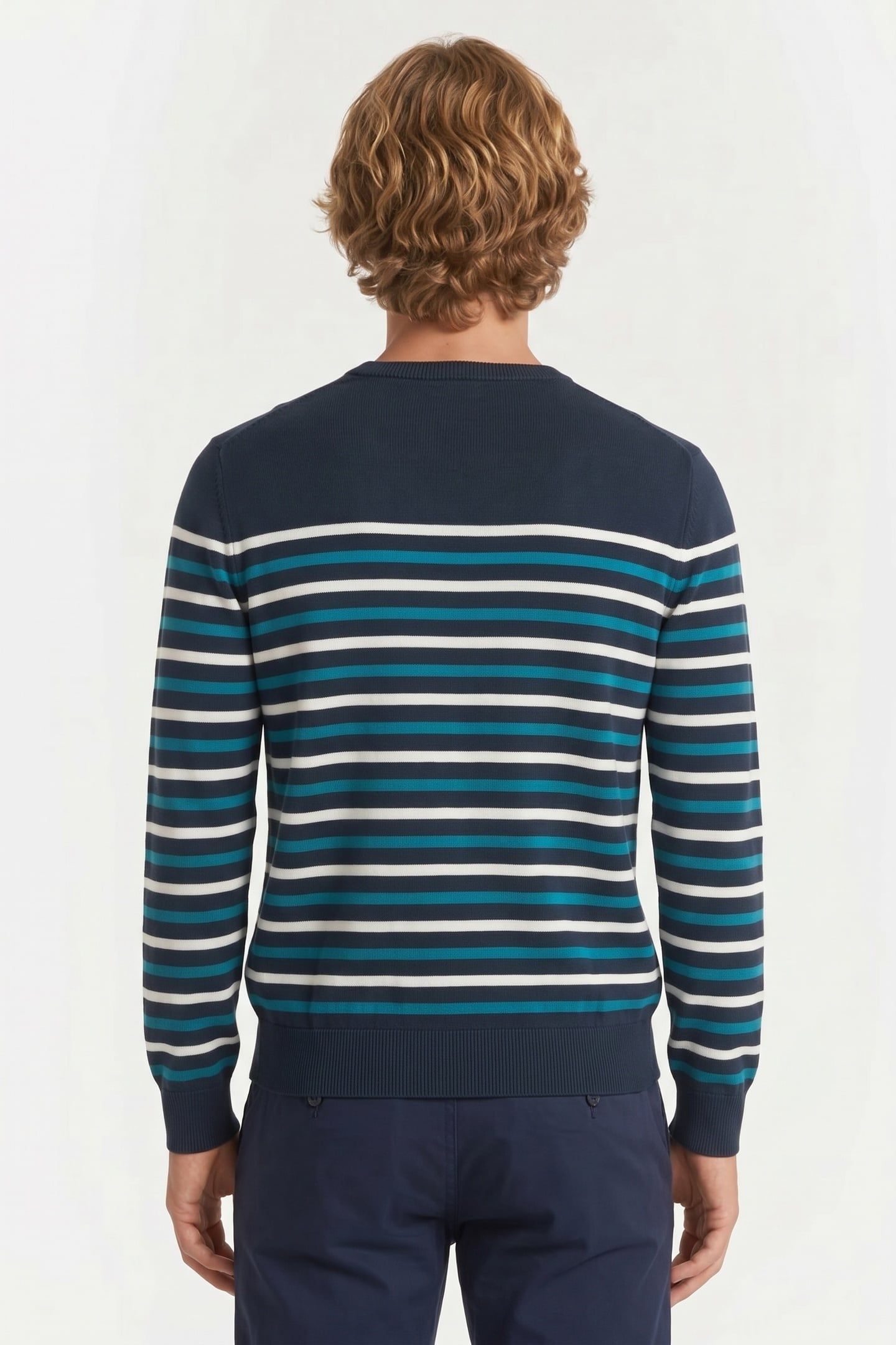 STRIPES LOGOED CREWNECK SUPIMA COTTON BLUE 2