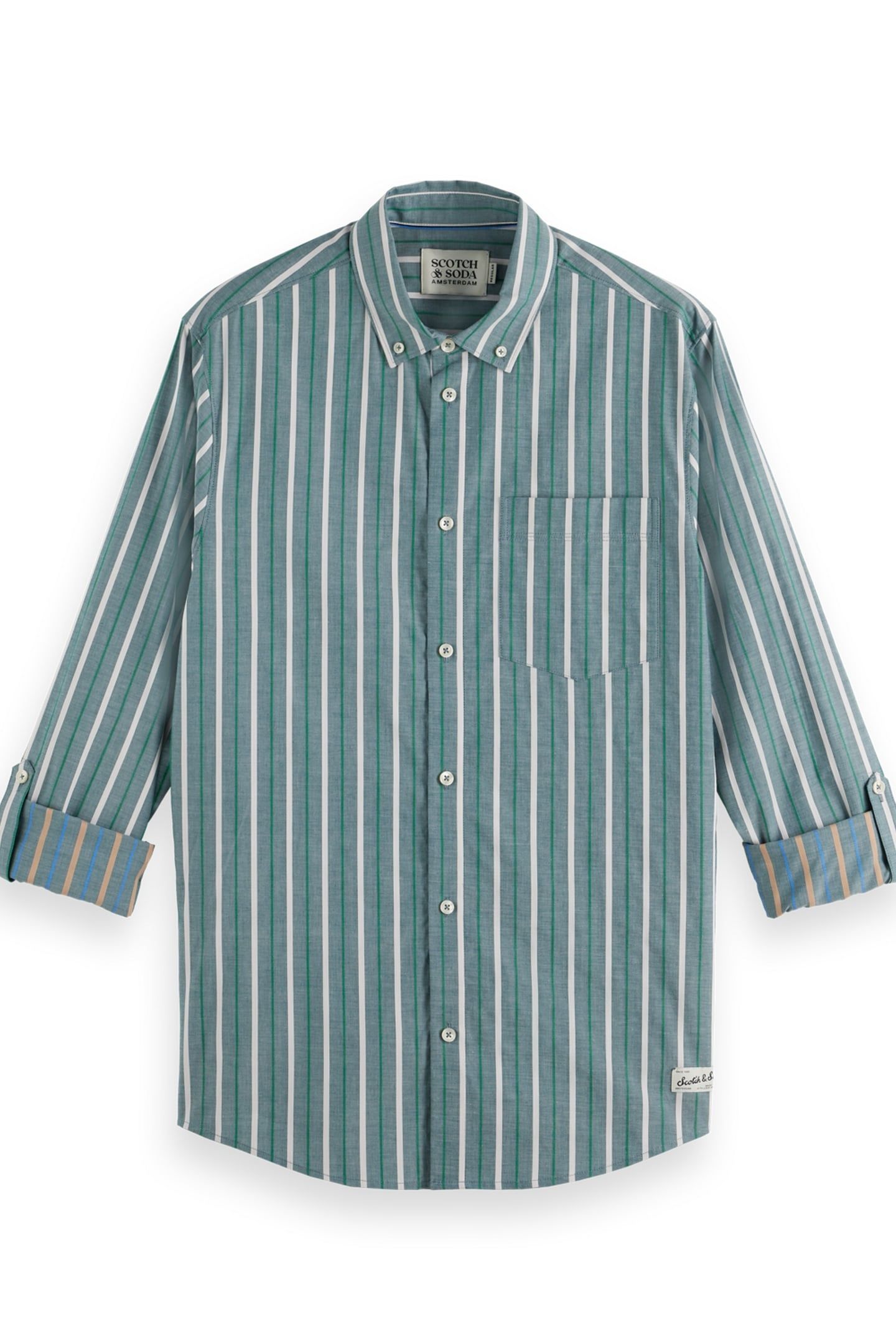 REGULAR FIT DOBBY STRIPE SHIRT PITCH GREEN PINSTRIPE 2