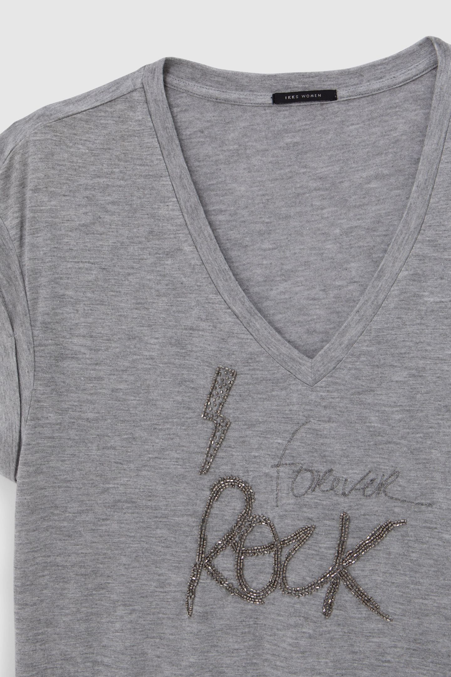 GREY T-SHIRT WITH EMBROIDERED THREAD & BEAD SLOGAN 5