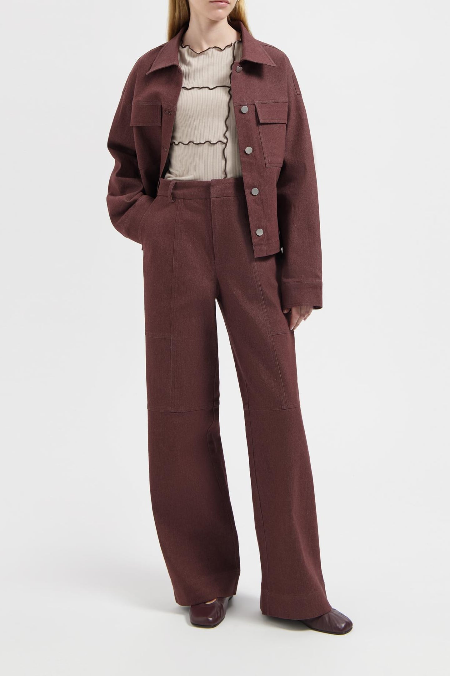 NOUS SOMMES LABELS – DANA DENIM JACKET BURGUNDY 1