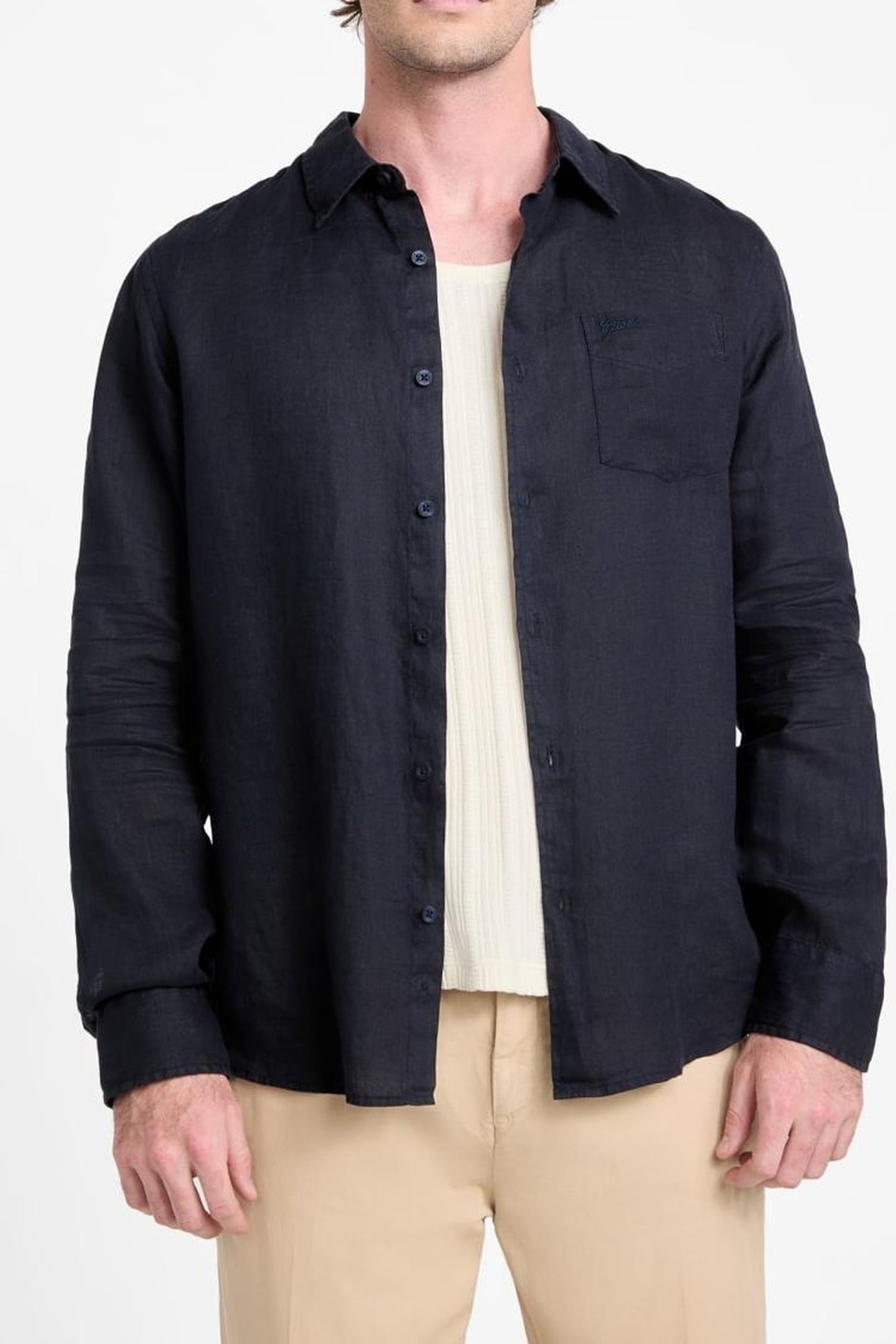 GUESS ECO LS NAPA LINEN SHIRT SMART BLUE MULTI 3