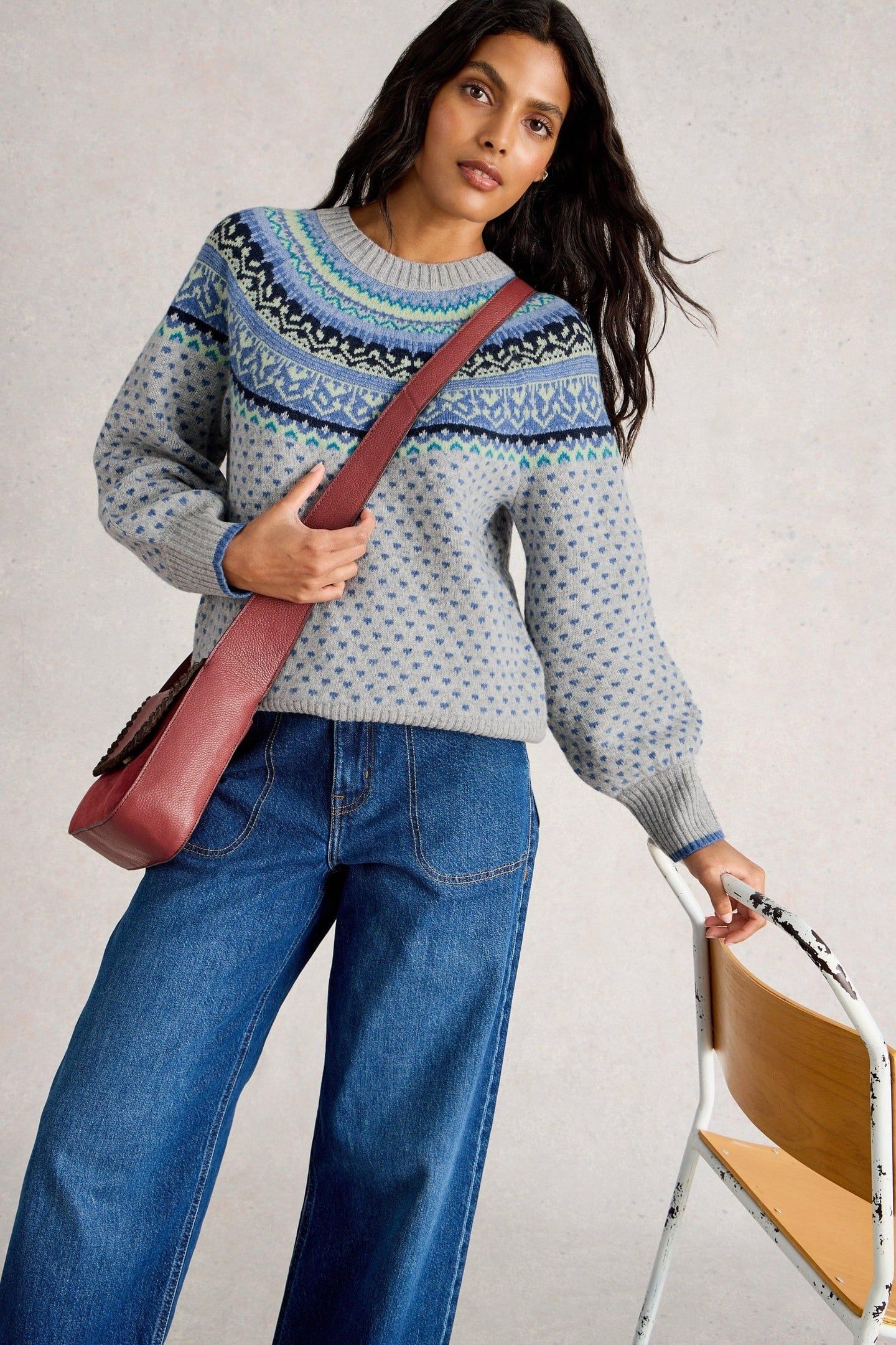 MINI HEART FAIRISLE JUMPER GREY MULTI 2