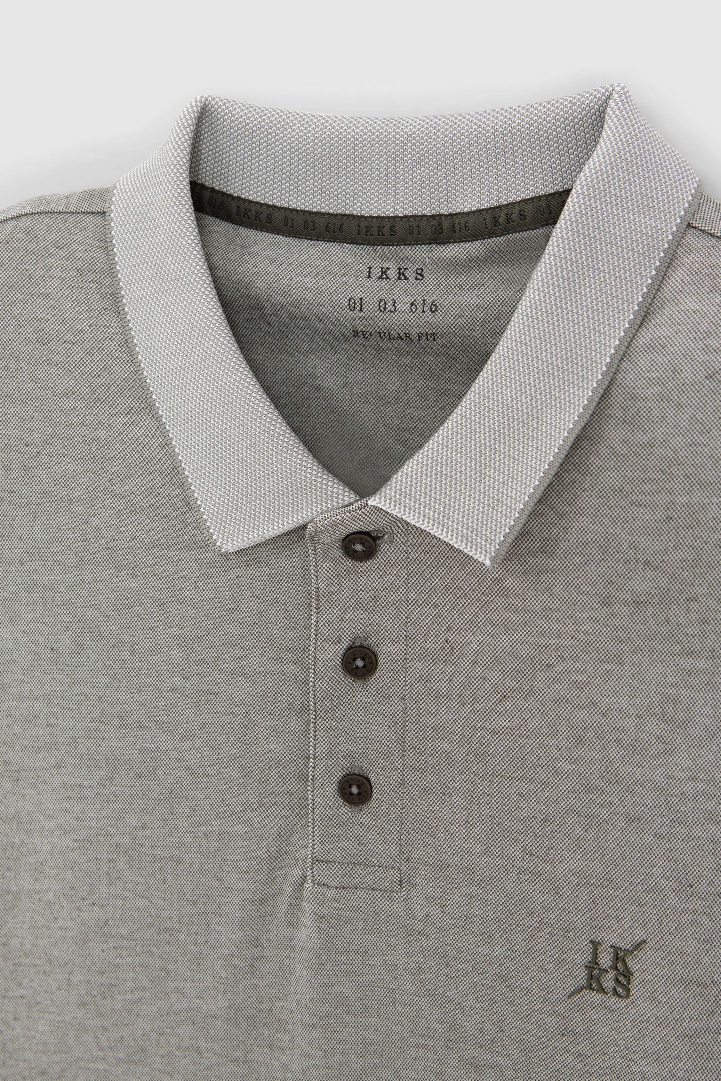 KHAKI MARL POLO SHIRT WITH MIXED-FABRIC COLLAR 5