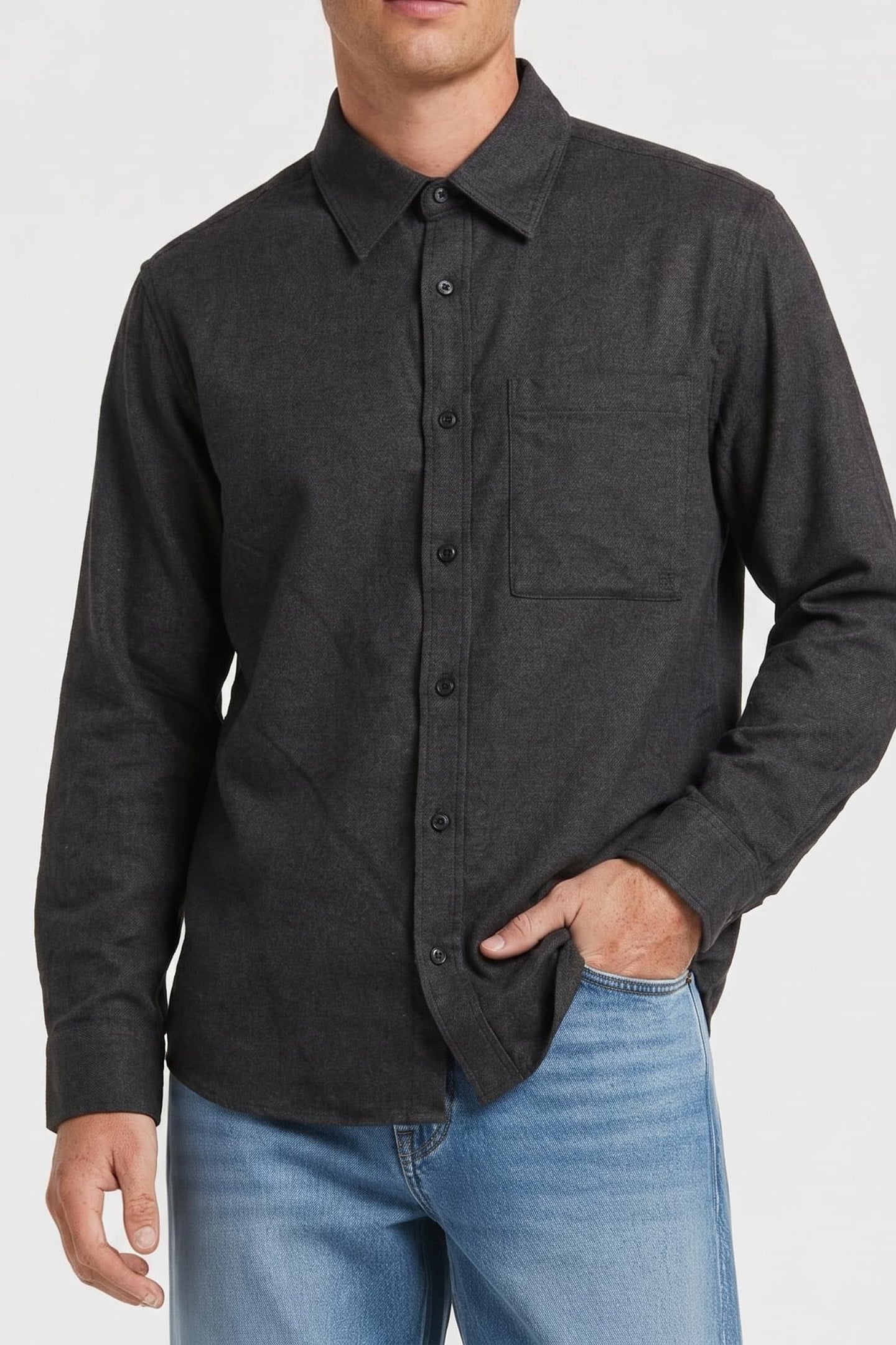 LS MELANGE FLANNEL SHIRT BLACK 1