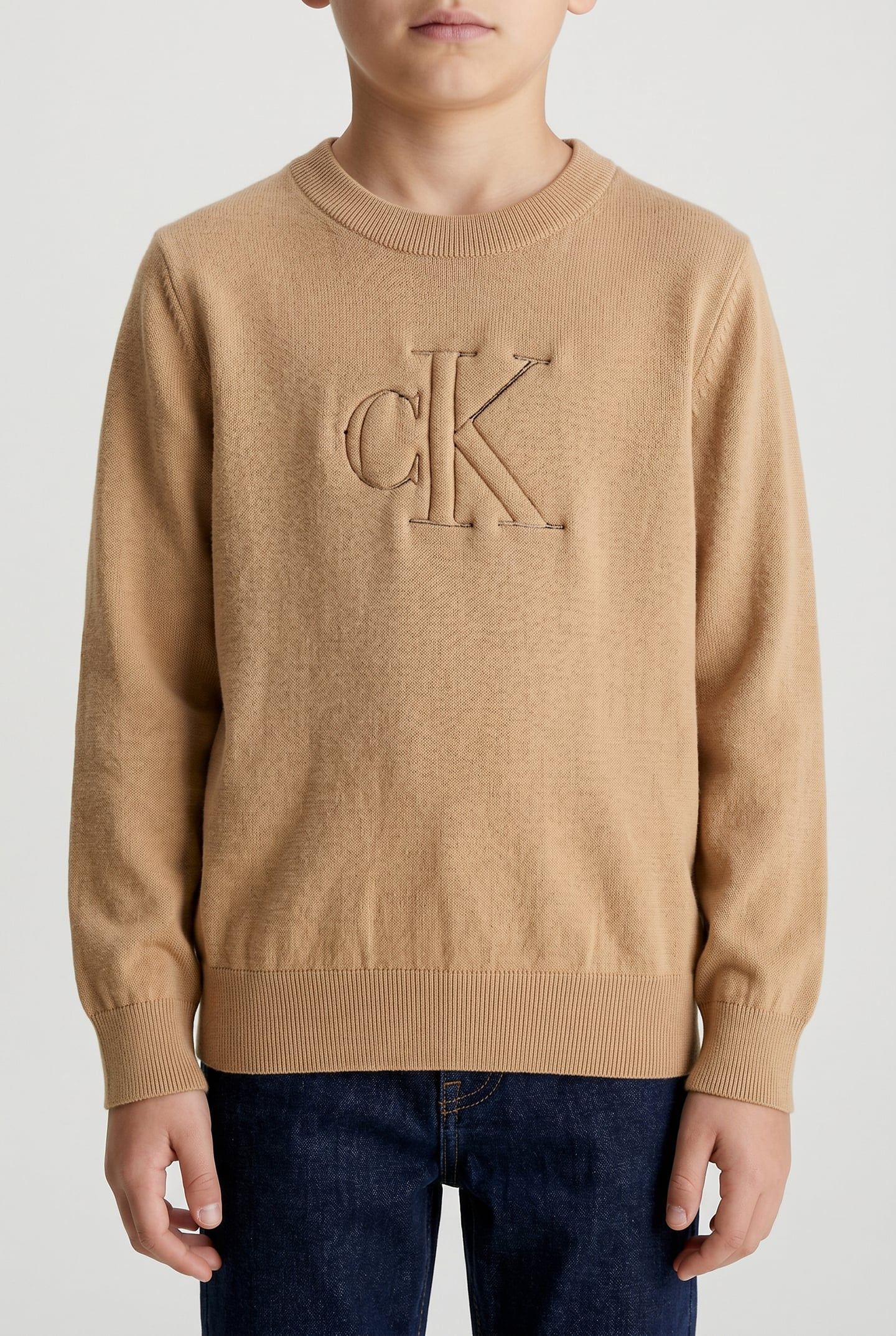BOYS QUILTED MONOGRAM SWEATER SANDY BEIGE 1