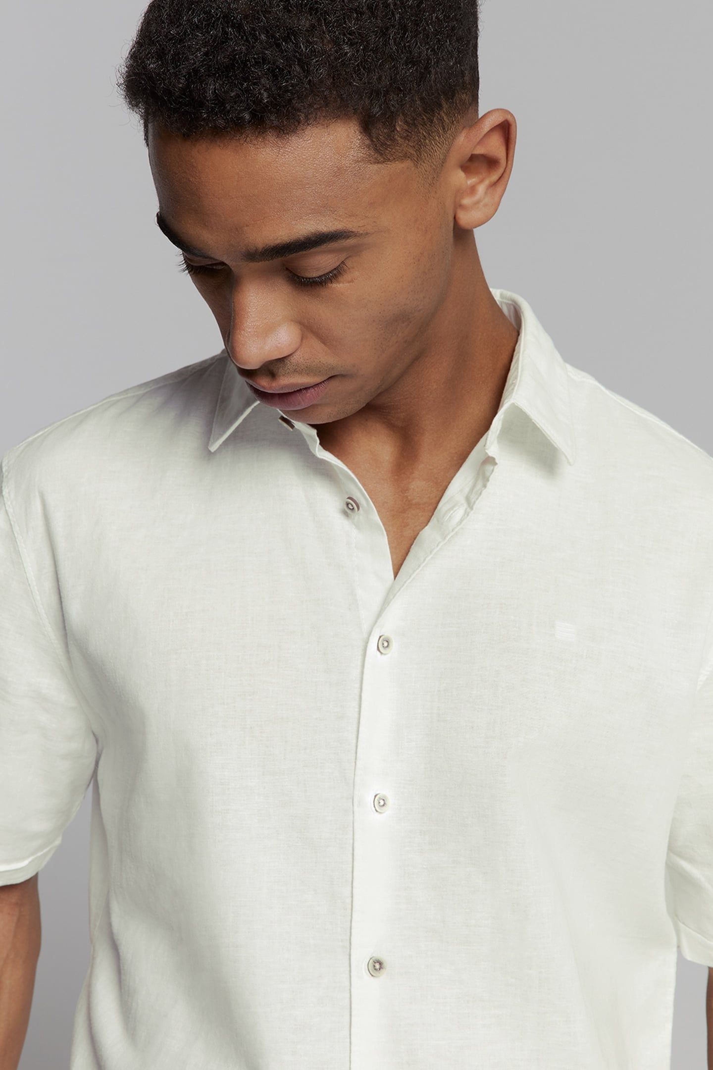 SHIRT SHORT SLEEVE SOLID WITH LINEN WHITE 7