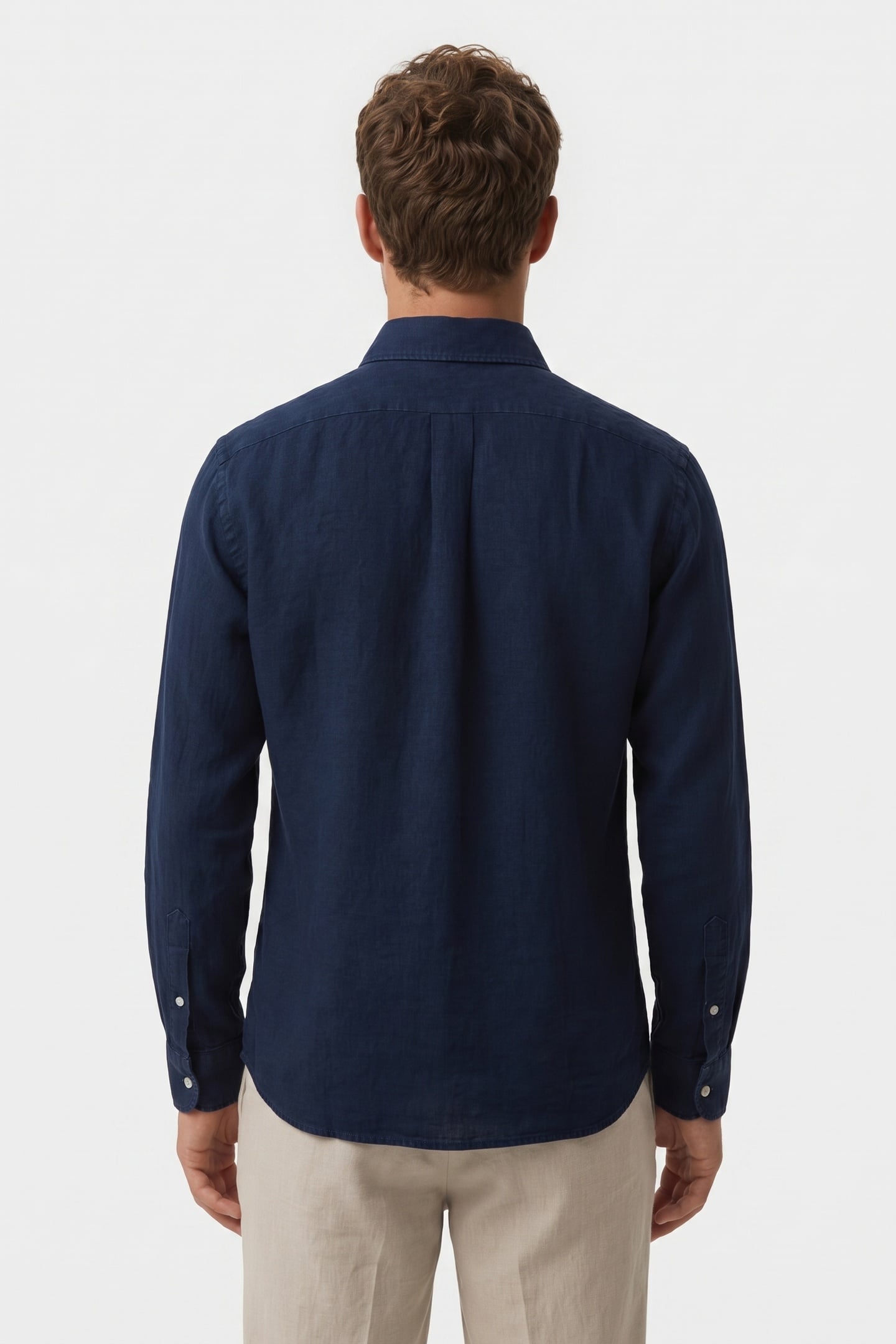 SLIM FIT COTTON-LINEN CHAMBRAY BUTTON DOWN SHIRT BLUE 4