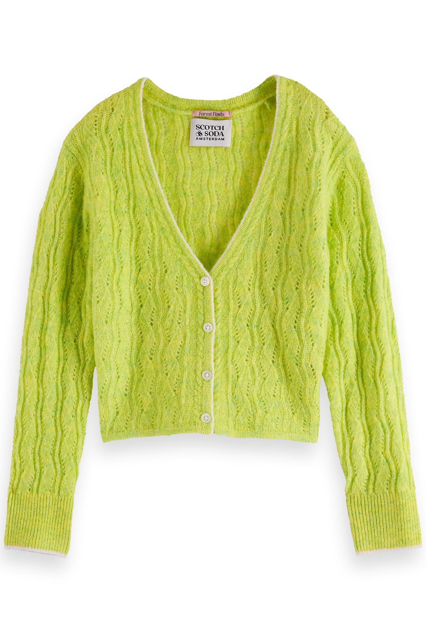 GIRL LIGHTWEIGHT AJOUR-KNITTED CARDIGAN LIMEAID MELANGE 1