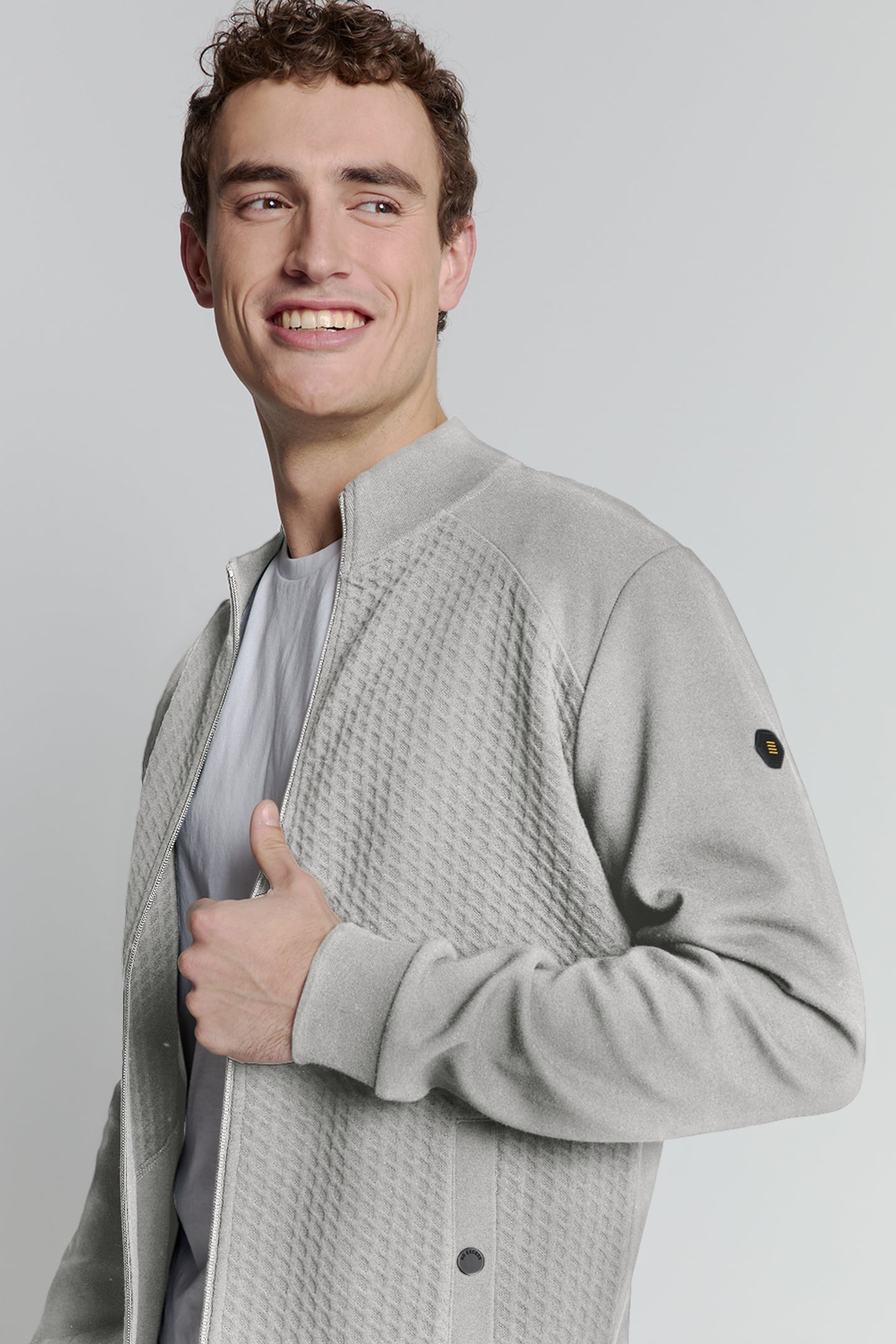 SWEATER FULL ZIPPER JACQUARD MIX GREY MELANGE 2