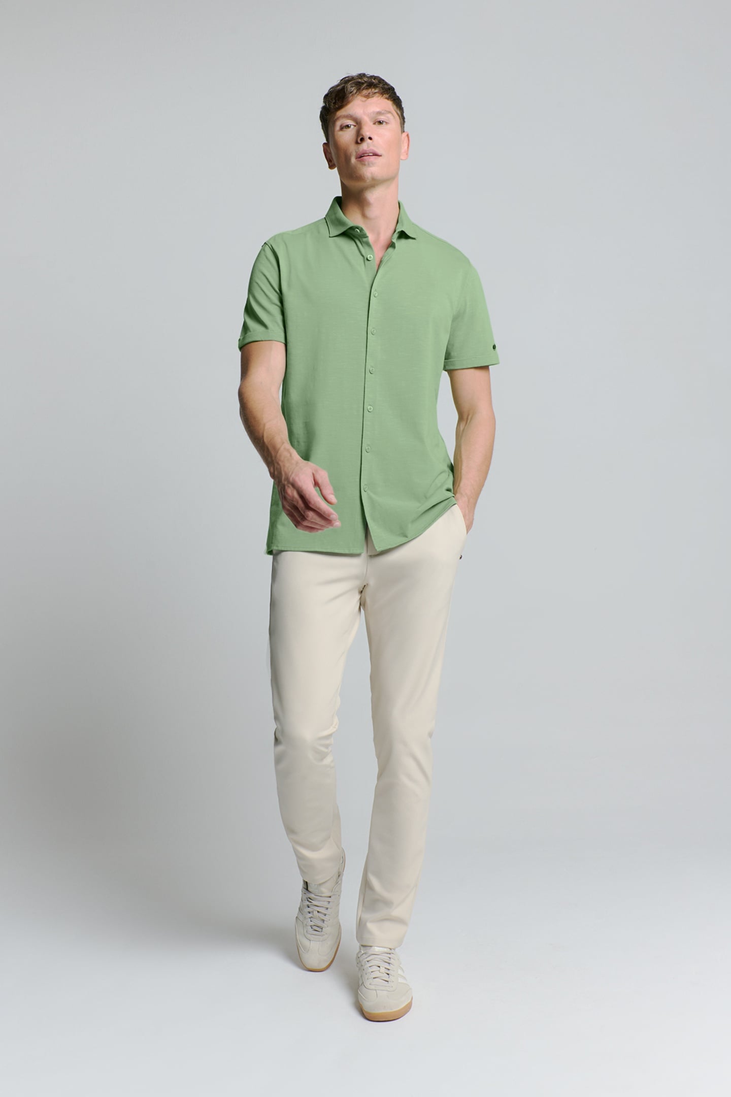 SHIRT SHORT SLEEVE SLUB JERSEY STRETCH GREEN 1