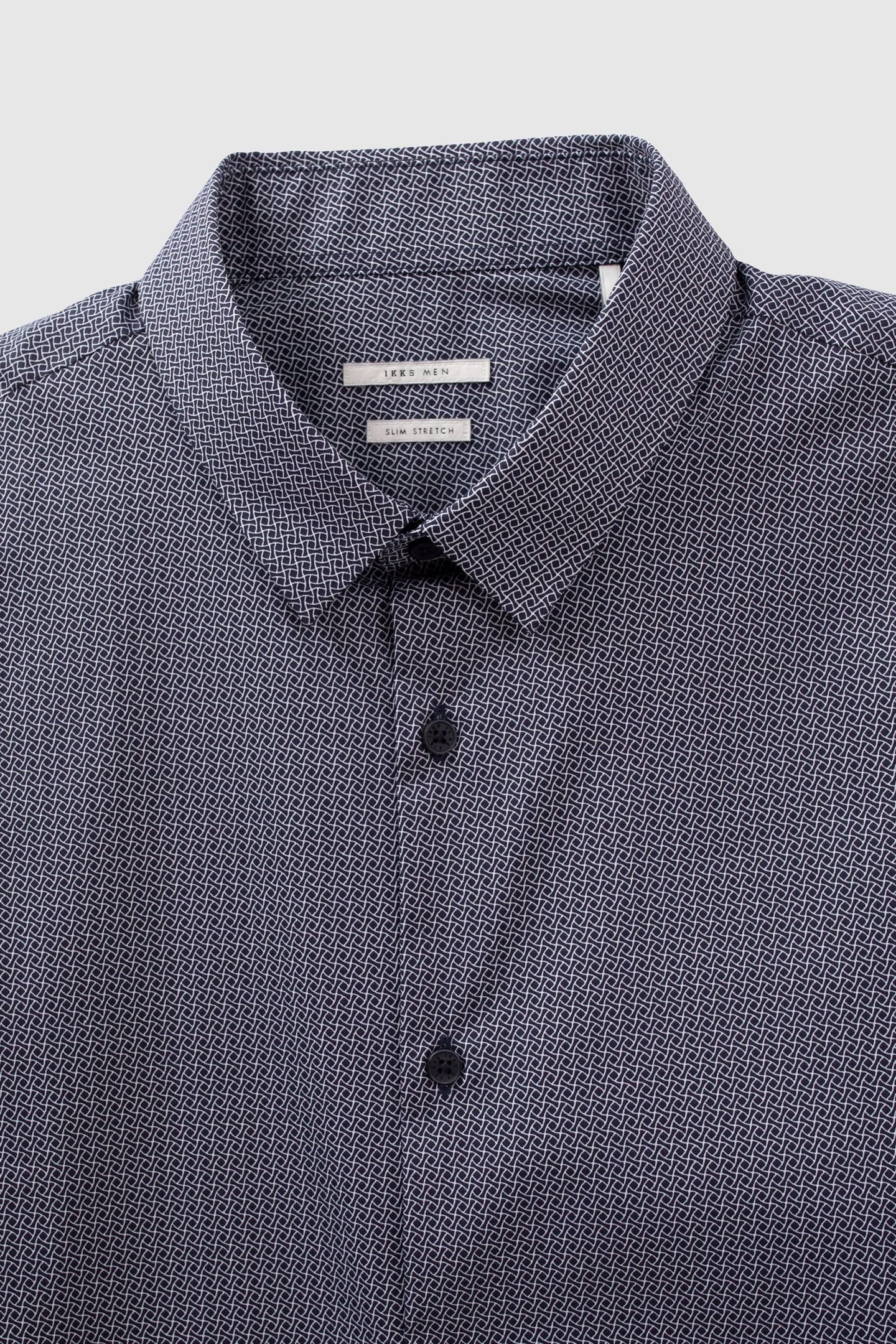 NAVY MINIMALIST PRINT EASY CARE SLIM SHIRT 7