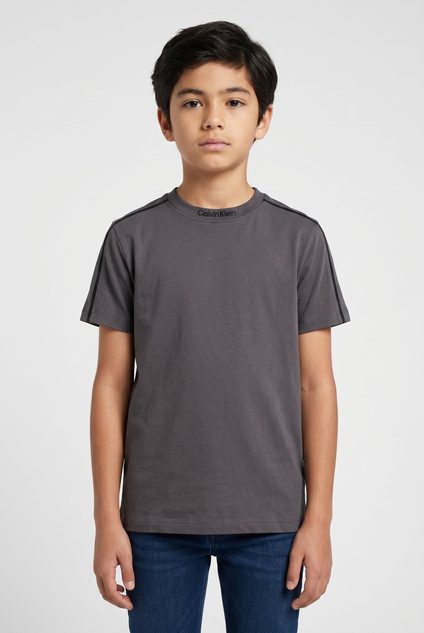 BOYS EMBRO PIPING S/S T-SHIRT COAL 1