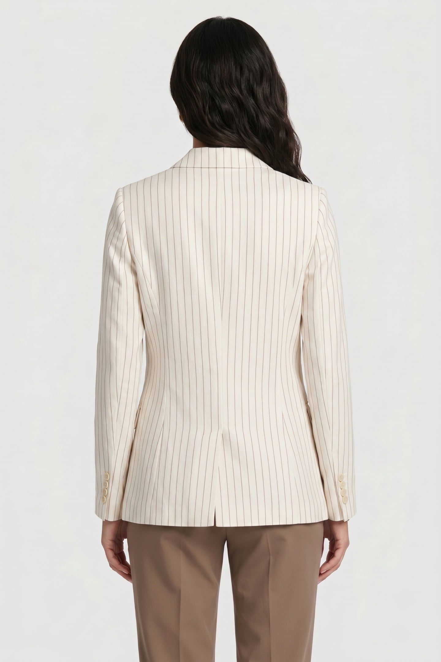 PINSTRIPE LINEN BLEND DOUBLE-BREASTED BLAZER WHITE 2