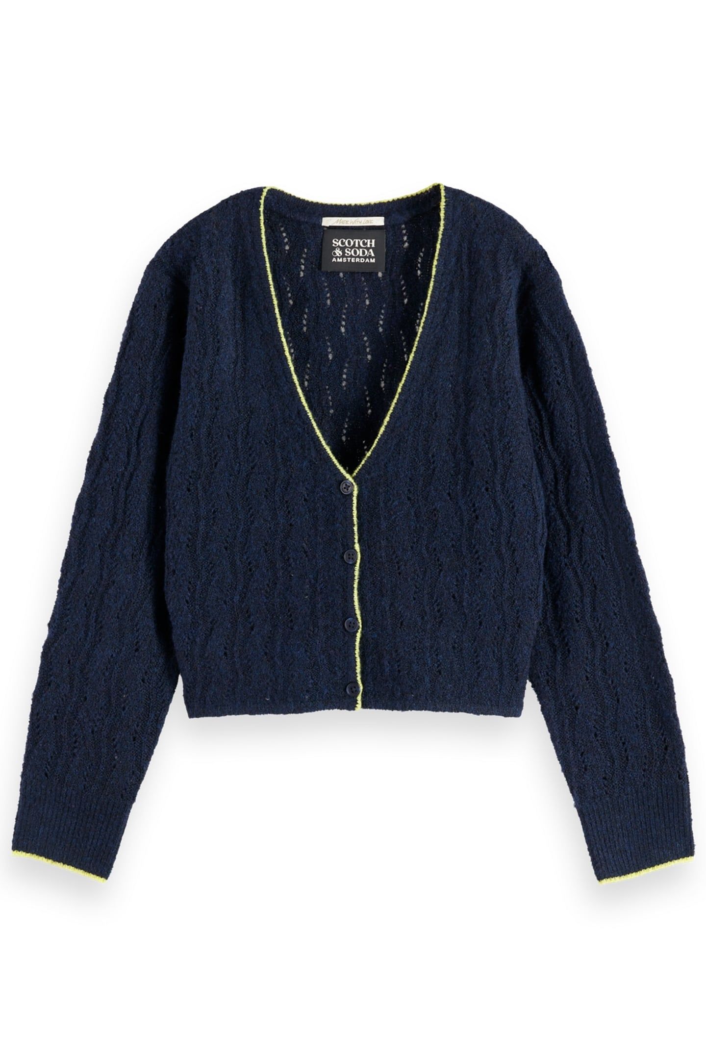 GIRL LIGHTWEIGHT AJOUR-KNITTED CARDIGAN SKY CAPTAIN MELANGE 1