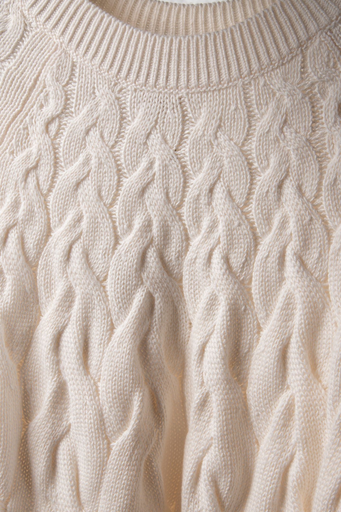 CABLE CREWNECK PULLOVER WHITE GREIGE 4