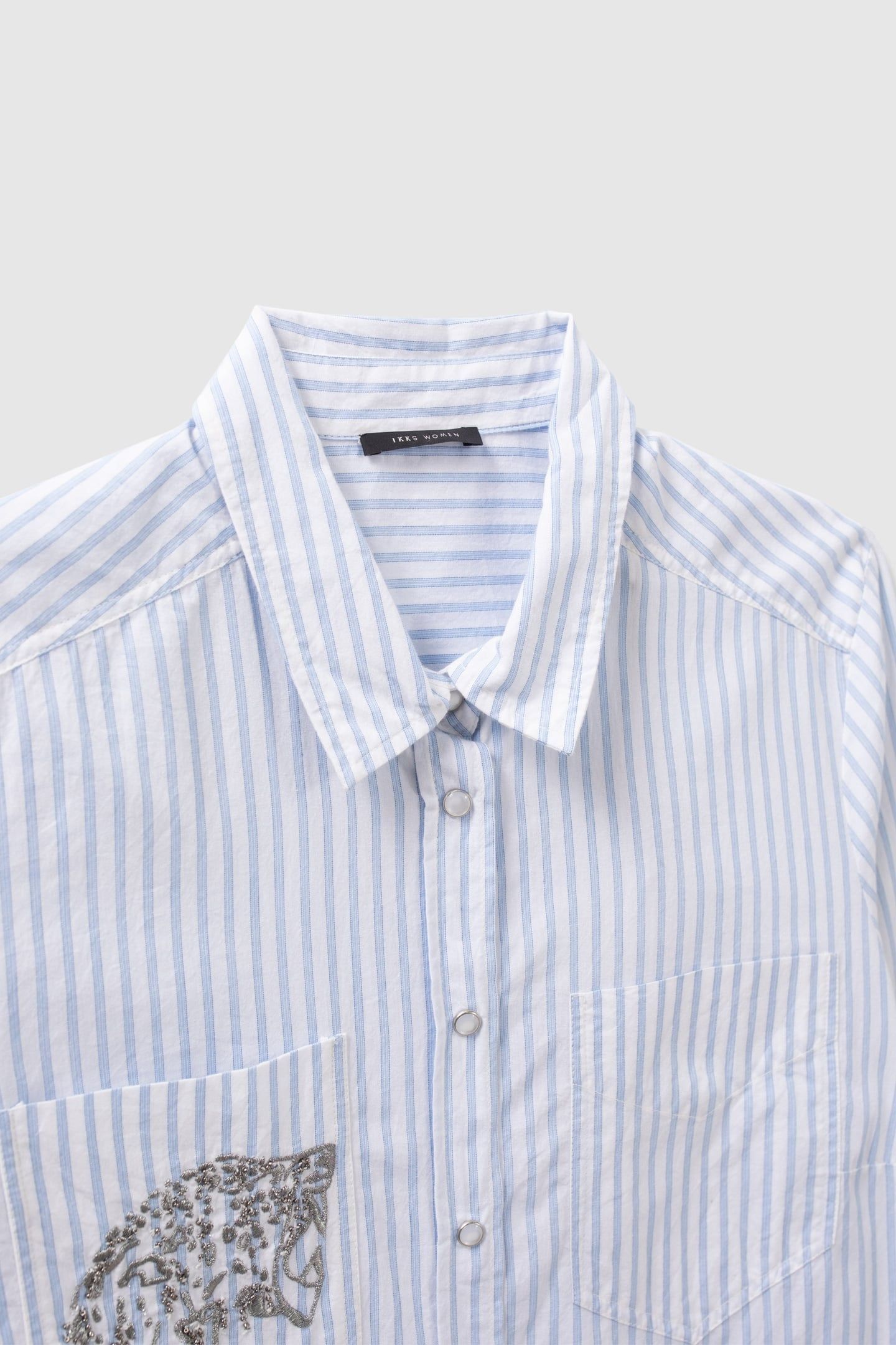 BLUE METALLIC STRIPED SHIRT WITH EMBROIDERY 6