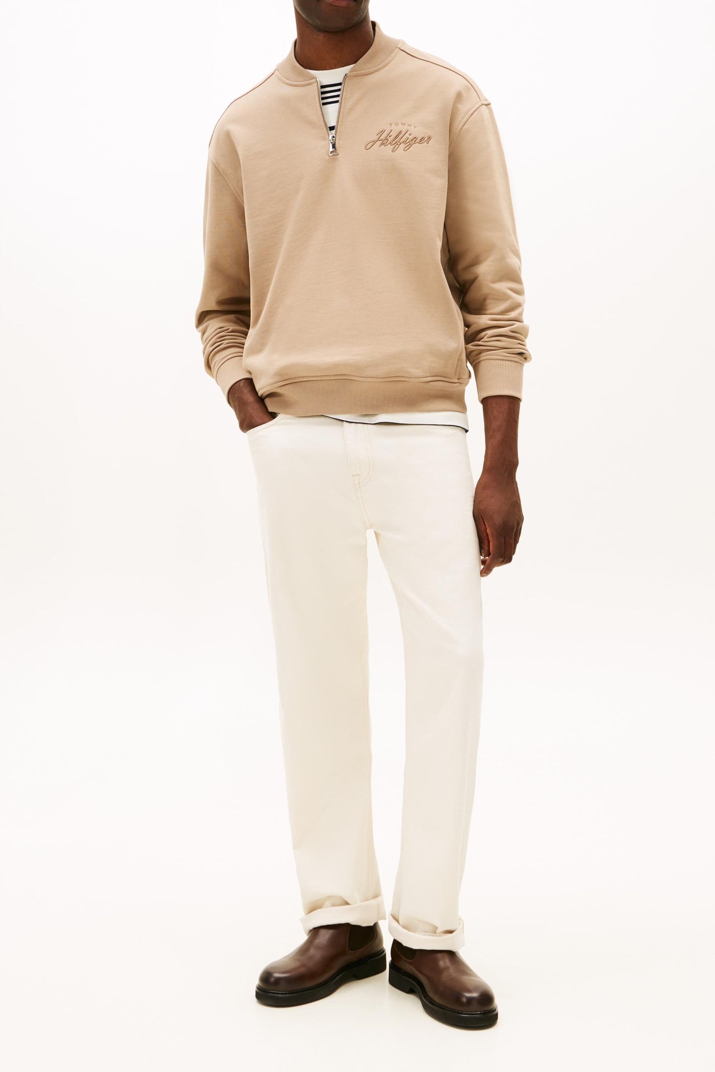 MODERN AGRAPHIC HALF ZIP COASTAL TAUPE 1
