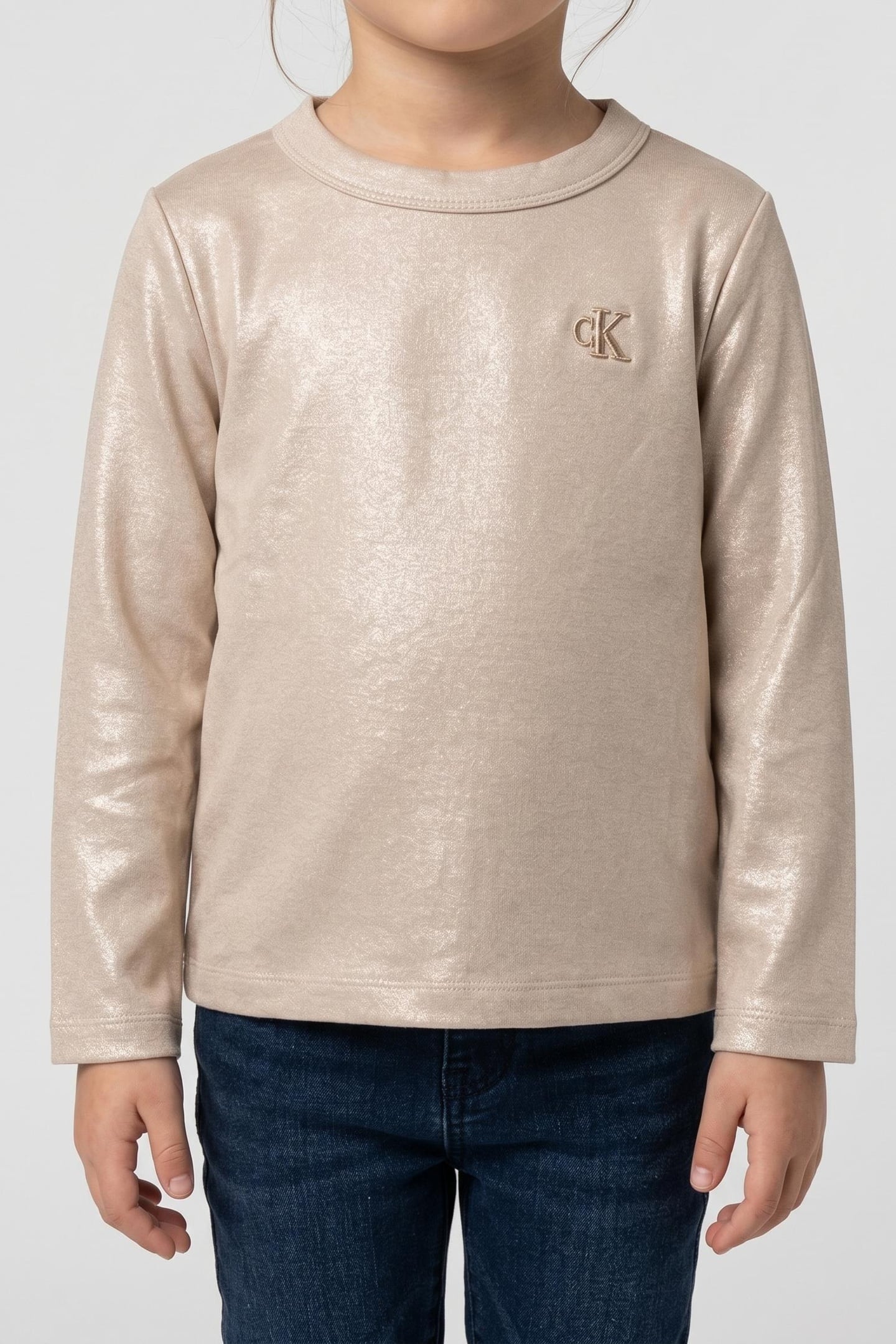 GIRLS GLITTER COATED LS TEE FROSTED ALMOND 1