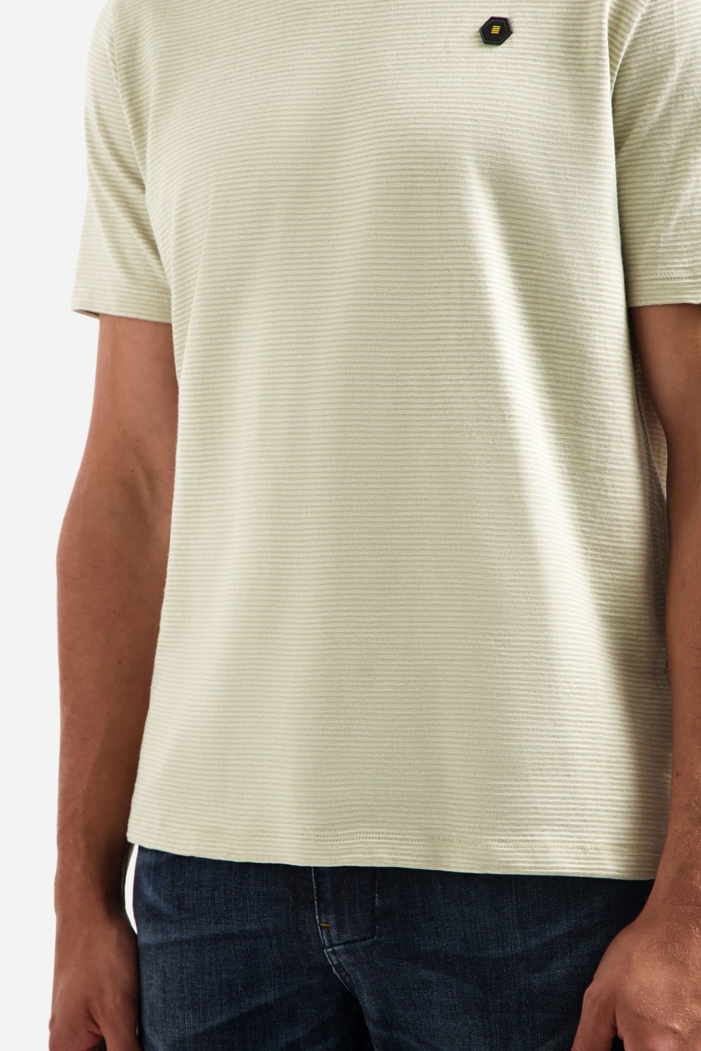 T-SHIRT CREWNECK MELANGE JACQUARD STRIPES LIGHT MOSS 6