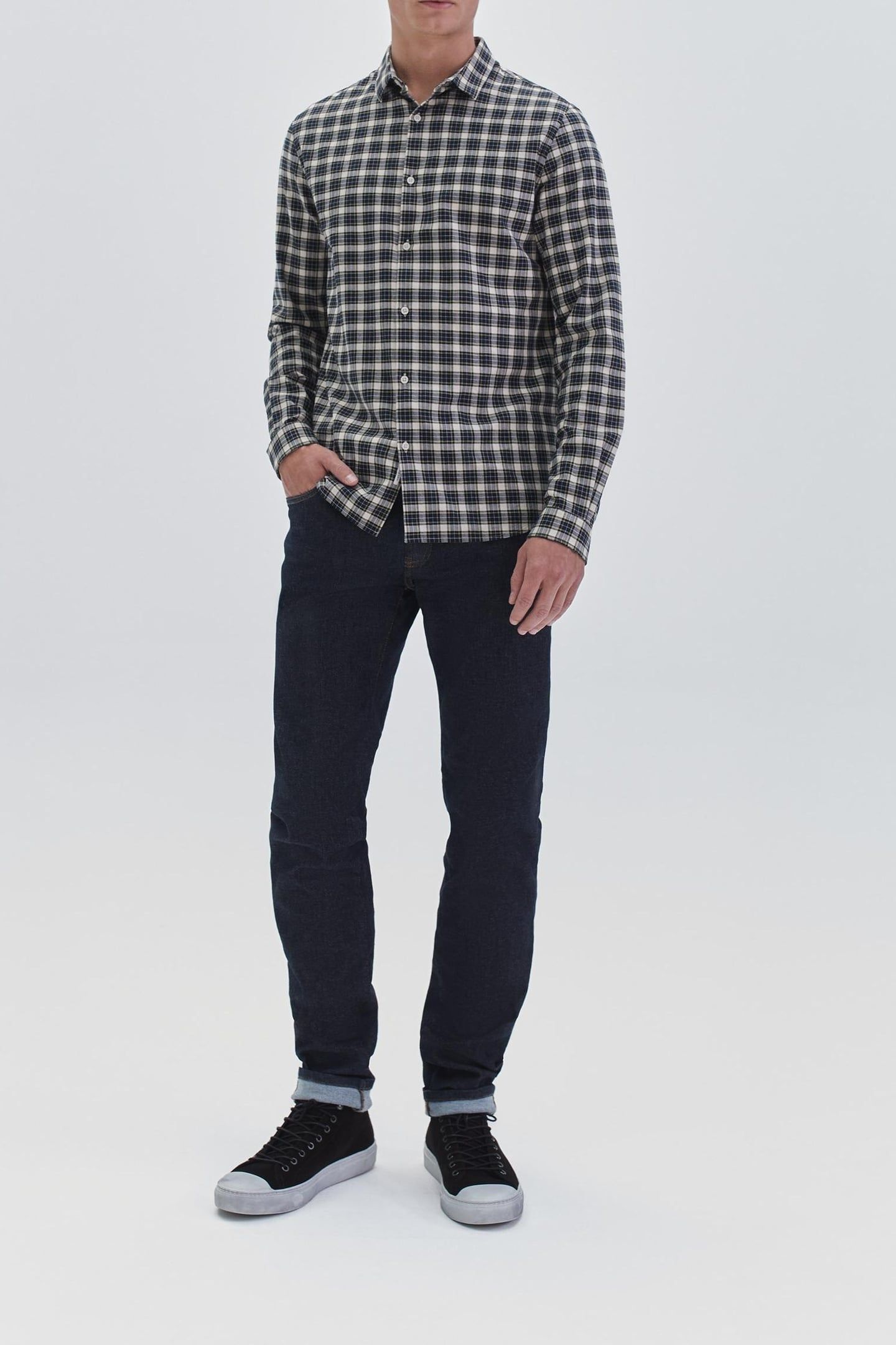 NAVY CHECKED SLIM SHIRT 2