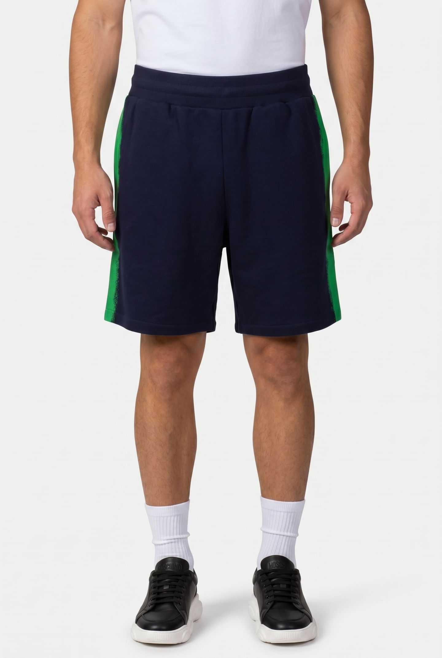 MOSCHINO PAINT ORGANIC FLEECE BERMUDA SHORTS BLUE 1