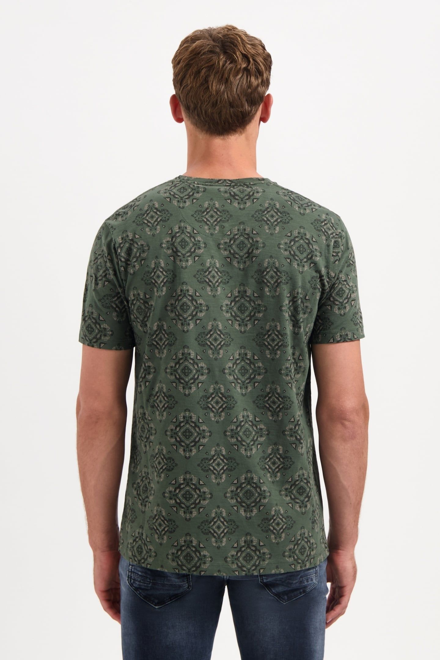 T-SHIRT CREWNECK ALLOVER PRINTED GARMENT DYED SLUB DARK GREE 4