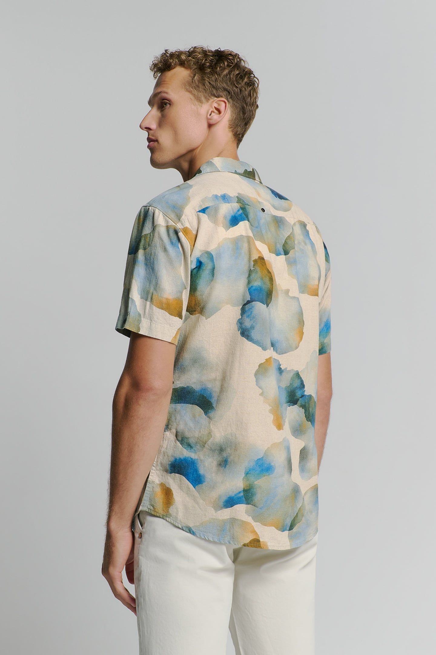 SHIRT SHORT SLEEVE REVERS COLLAR ALLOVER PRINTED WITH LINEN 3