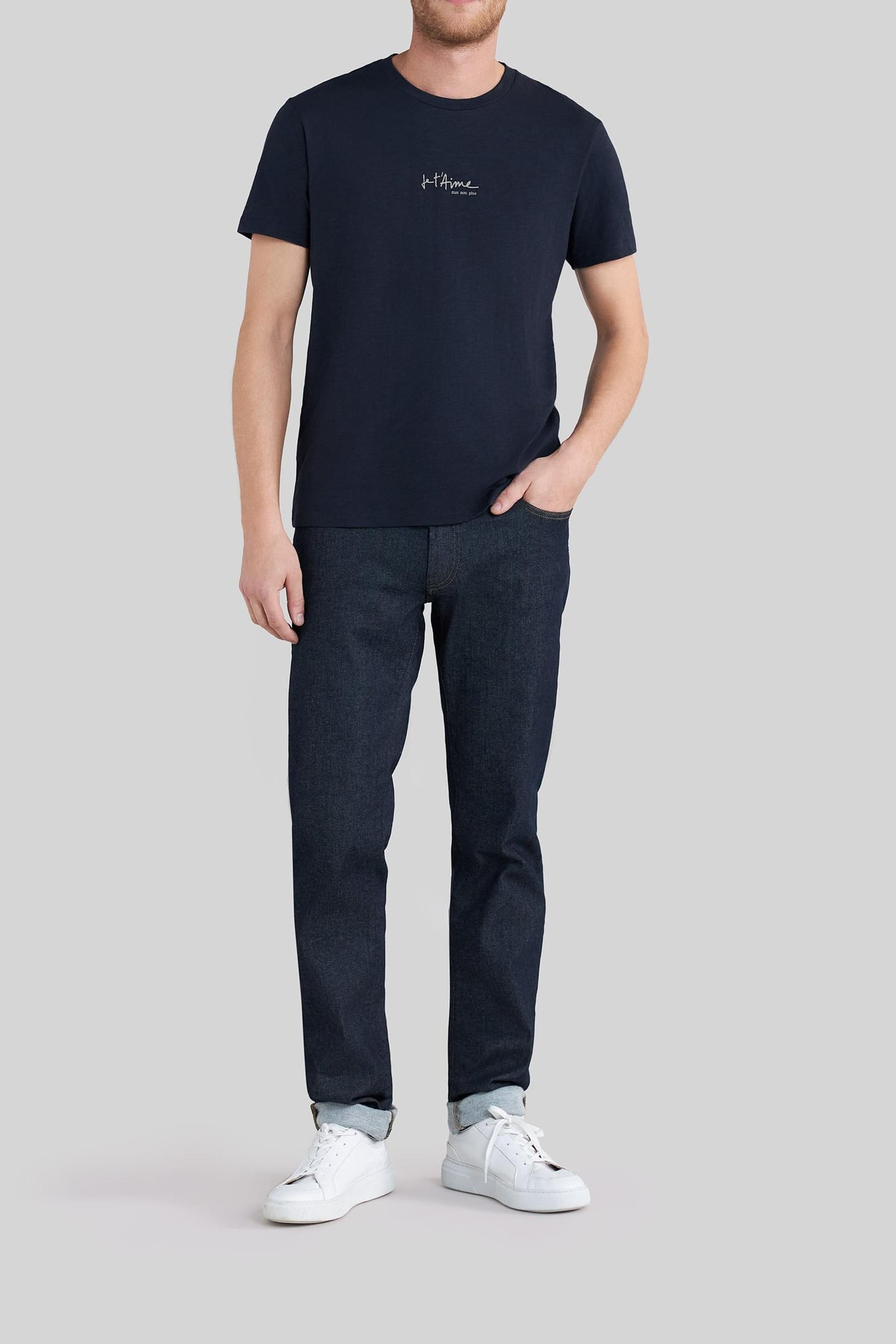 NAVY ORGANIC COTTON T-SHIRT WITH PRINT SLOGAN 2