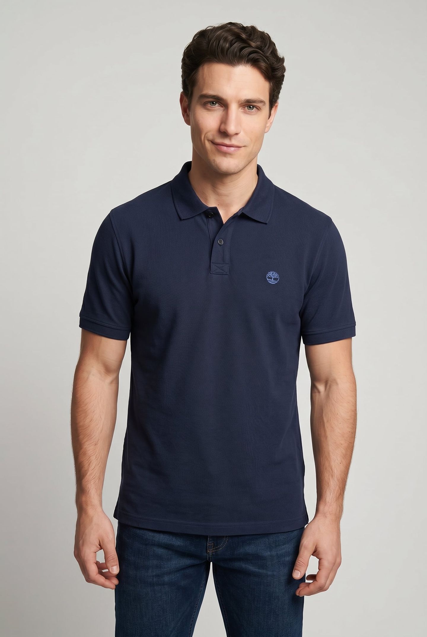BRANDED COLLAR SHORT SLEEVE POLO NAVY 1
