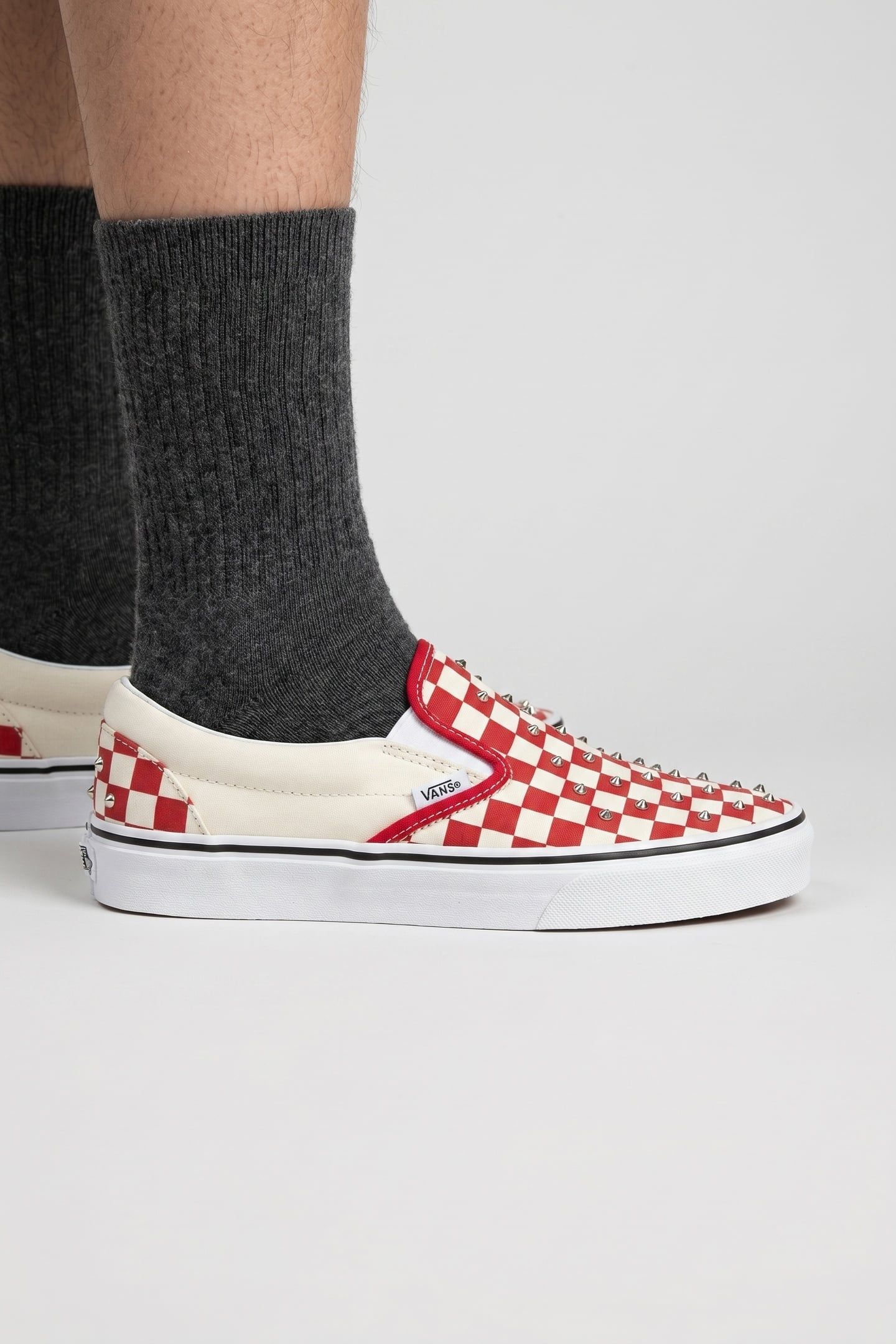 UNISEX CLASSIC SLIP-ON CHECKERBOARD RHINESTONE RACING RED 3
